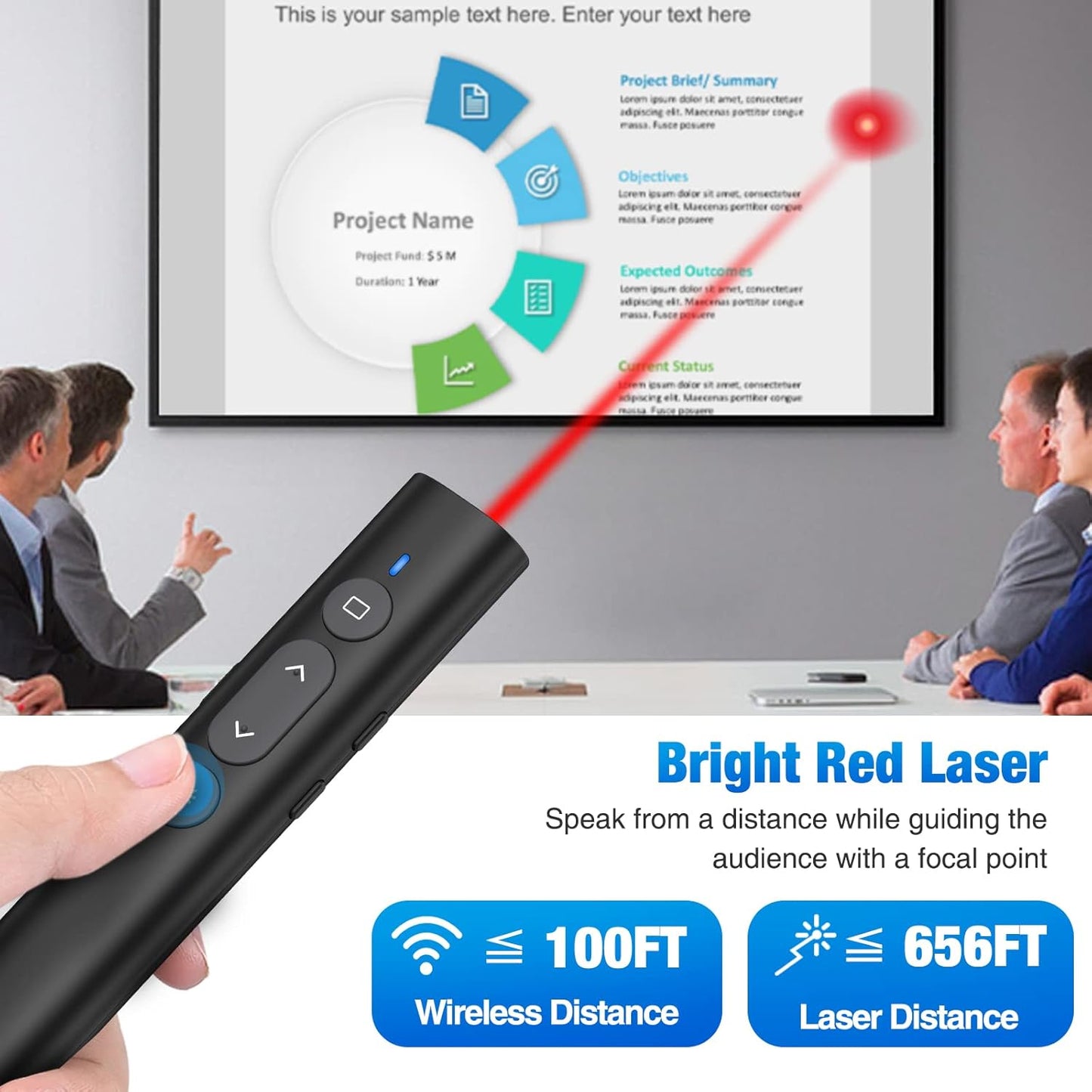 2 in 1 USB Type C Presentation Clicker with Laser Pointer, Wireless Presenter for PowerPoint Presentation PPT Clicker, 2.4GHz Presenter Remote Slide Advancer with Bright Red Laser Pointer
