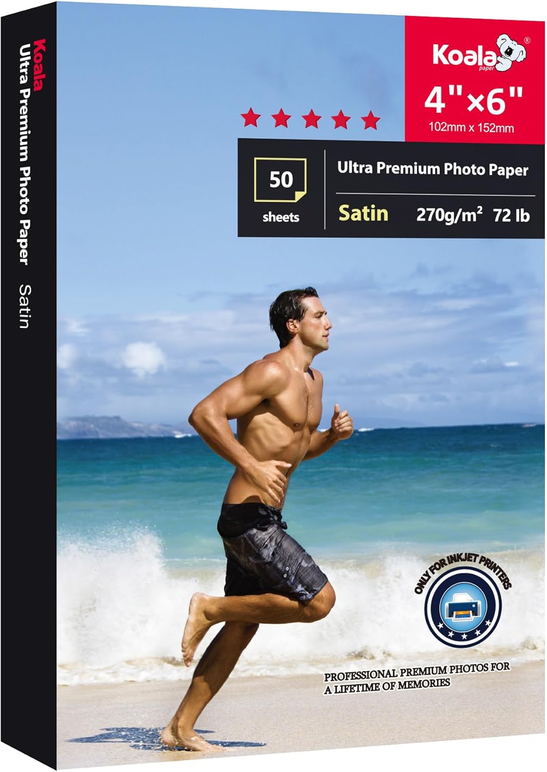 Koala Ultra Premium Photo Paper 4X6 In Satin Photo Printer Paper for Inkjet Printer Water-Resistant Semi Gloss 50 Sheets 72lb