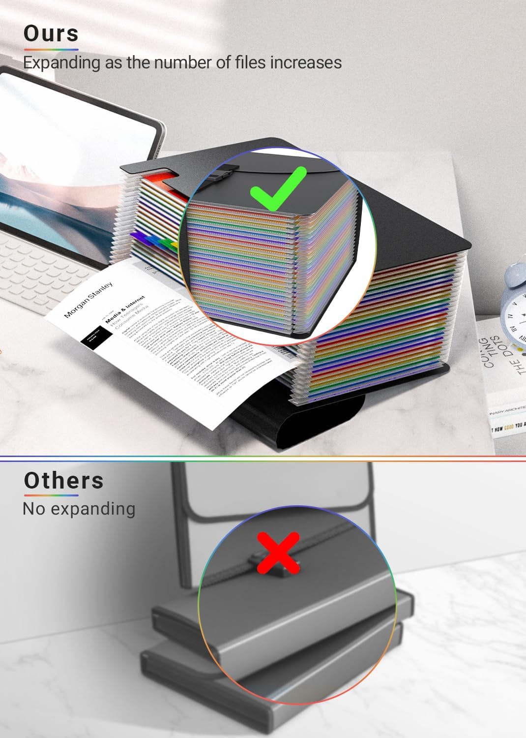 Expanding File Folders,Accordion File Organizer with Handle,25 Pockets Expandable File Folder Portable Filing Box,Adjustable Support Strap,Colored Tabs.Papers Bills Documents Organizer,A4/Letter Size