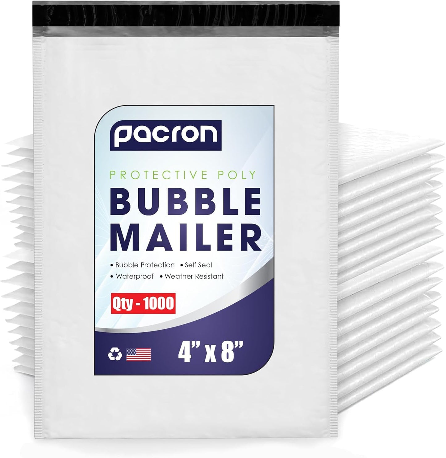 1000-Pack Waterproof Poly Bubble Mailers 4 x 8- Thick, Durable, Instant Seal Envelopes with Strong Adhesive - Protective Shipping Mailers for Jewelry, Cosmetics, SD Cards, USB Cables