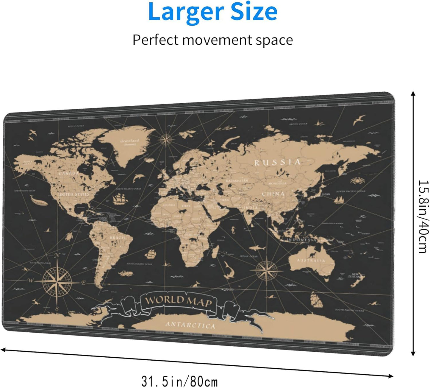 Desk Mat,Vintage World Map Extended Gaming Mouse Pad for Office Work & Game,Computer Keyboard Mouse Mat Desk Non-Slip Rubber Base Large Mousepad with Stitched Edges, 31.5x15.7inch