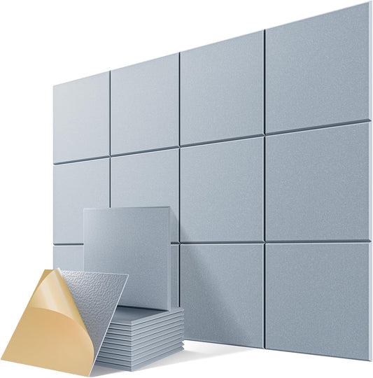 12 Pack Self-Adhesive Acoustic Panels, 12" X 12" X 0.4" High-Density Sound Proof Foam Panels for Walls, Soundproof Wall Panels for Home & Office (Smoke Gray)