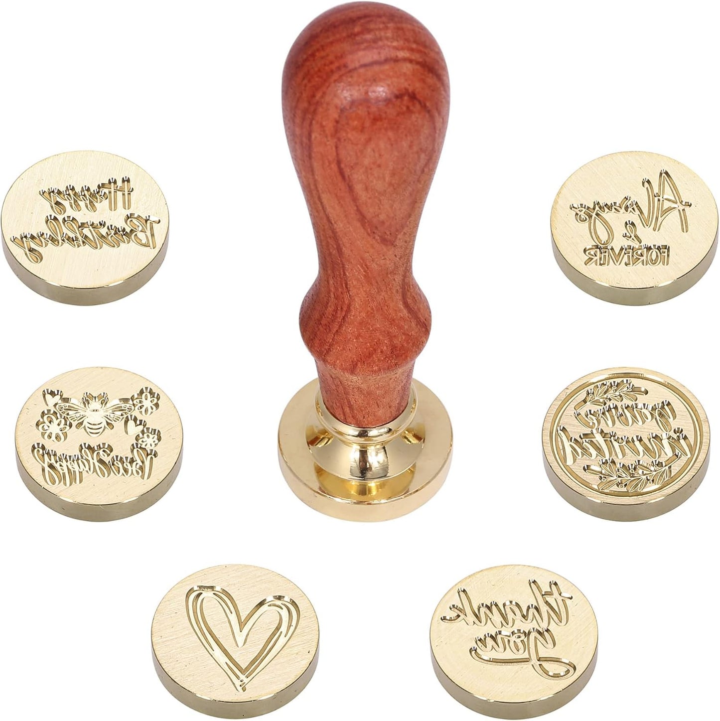 Yoption Wax Seal Stamp Gift Box Kit, 6 Pieces Blessing Sealing Wax Stamp Heads with 1 Wooden Hilt Set, Wax Stamp Kit for Envelopes Invitation Card Gift Decoration (Phrases Series)