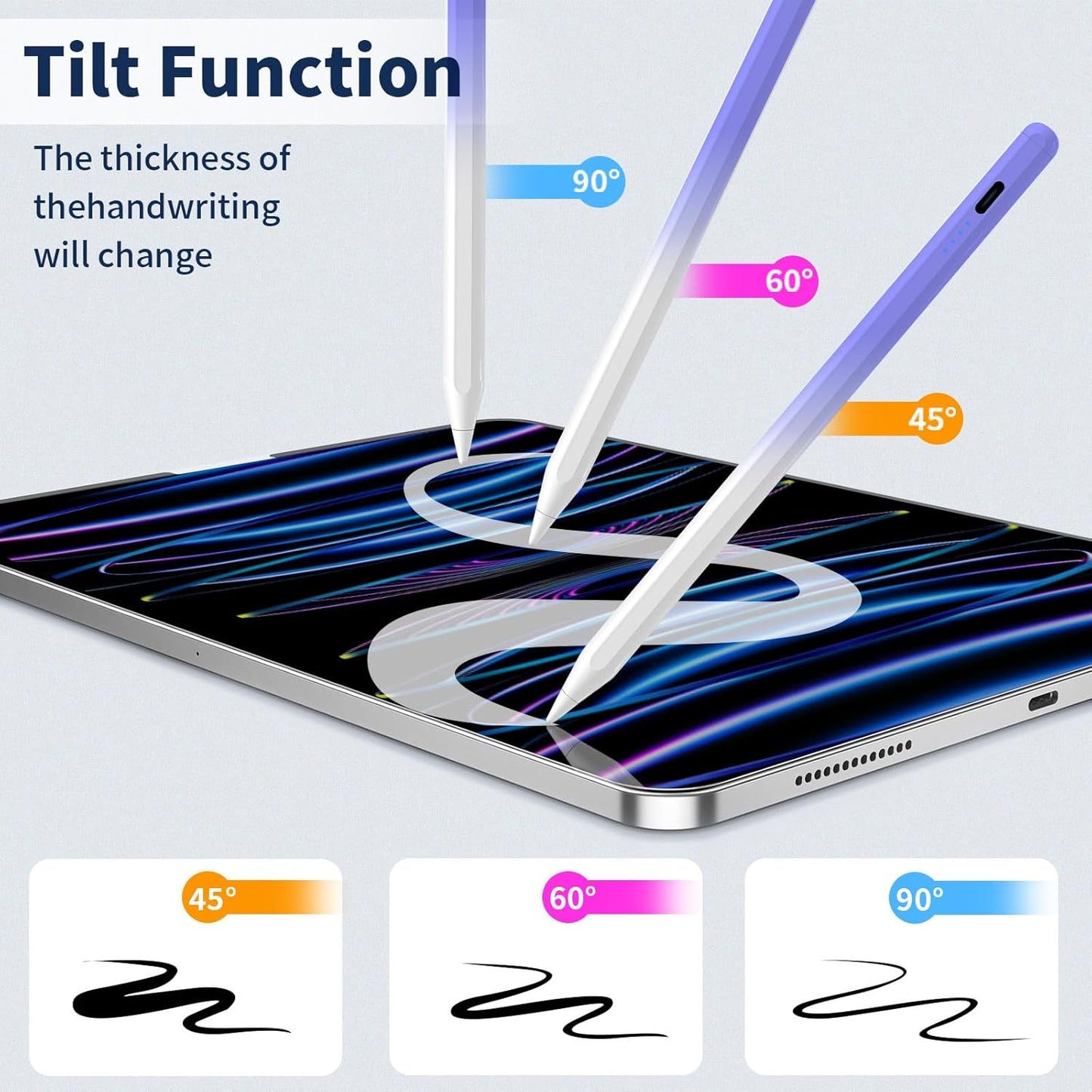 Stylus Pen for iPad,(2018-2025) Fast Charge with Tilt Sensitivity & Palm Rejection iPad Pro 11"/12.9", iPad mini 5/6, iPad Air 3/4/5, 6/7/8/9/10 (White Purple)