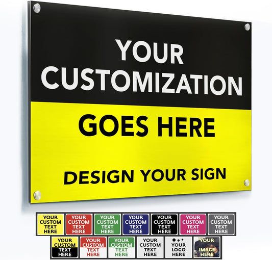 SPEEDYORDERS Custom Outdoor Metal Signs, Personalized Aluminum Signs, Customized Safety Signs, Metal Business Signs, Waterproof Outdoor Business Signs, White Aluminum (Black & Yellow, 10x7 In)