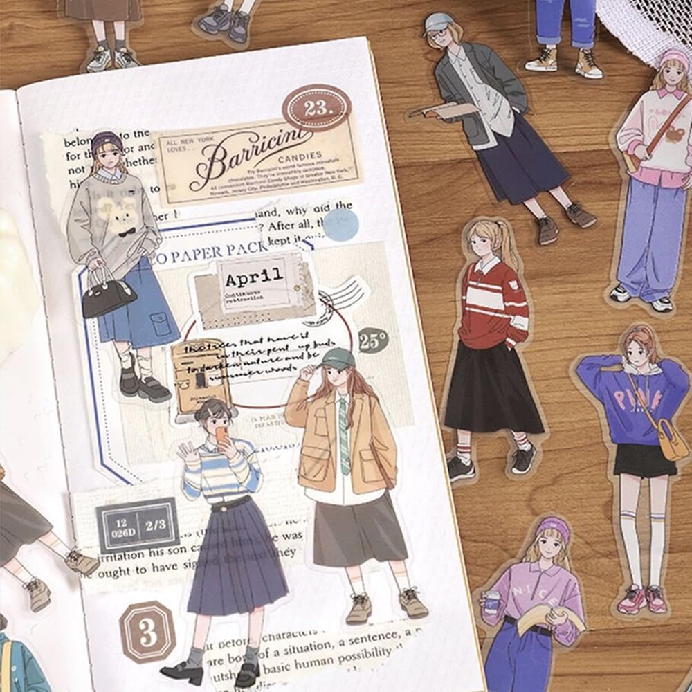 Alideco 120pcs Scrapbook Stickers Kawaii Fashion Girls People Journaling Scrapbooking Junk Journal Crafts Embelishment Decoration Diary Stickers (sijiyouni)