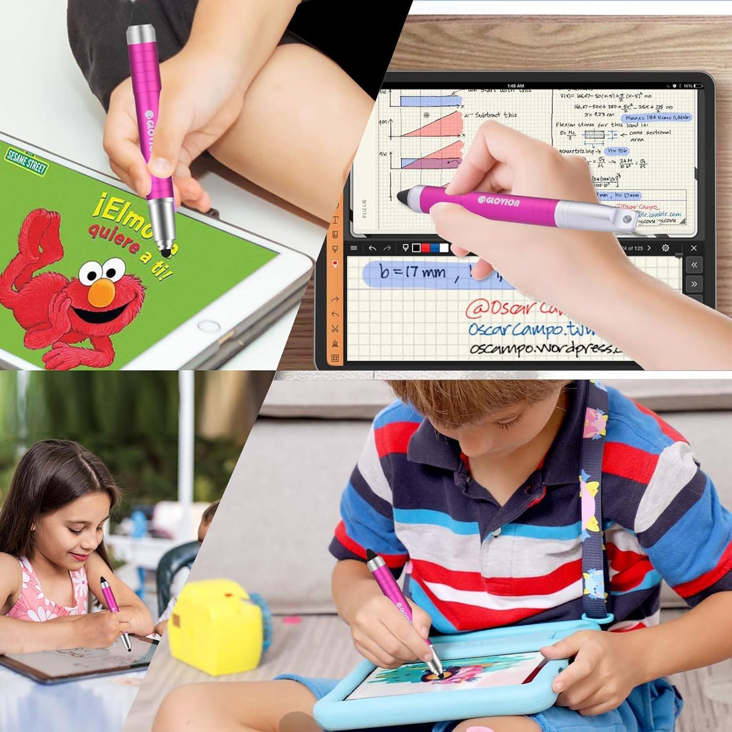 Stylus Pen for iPhone, Universal Capacitive Stylist Pens for Touch Screens with Magnetic Cap, Kids Stylus Pens Pencil for Ipad iPhone Mini Pro Air Chromebook Kindle Samsung - Pink