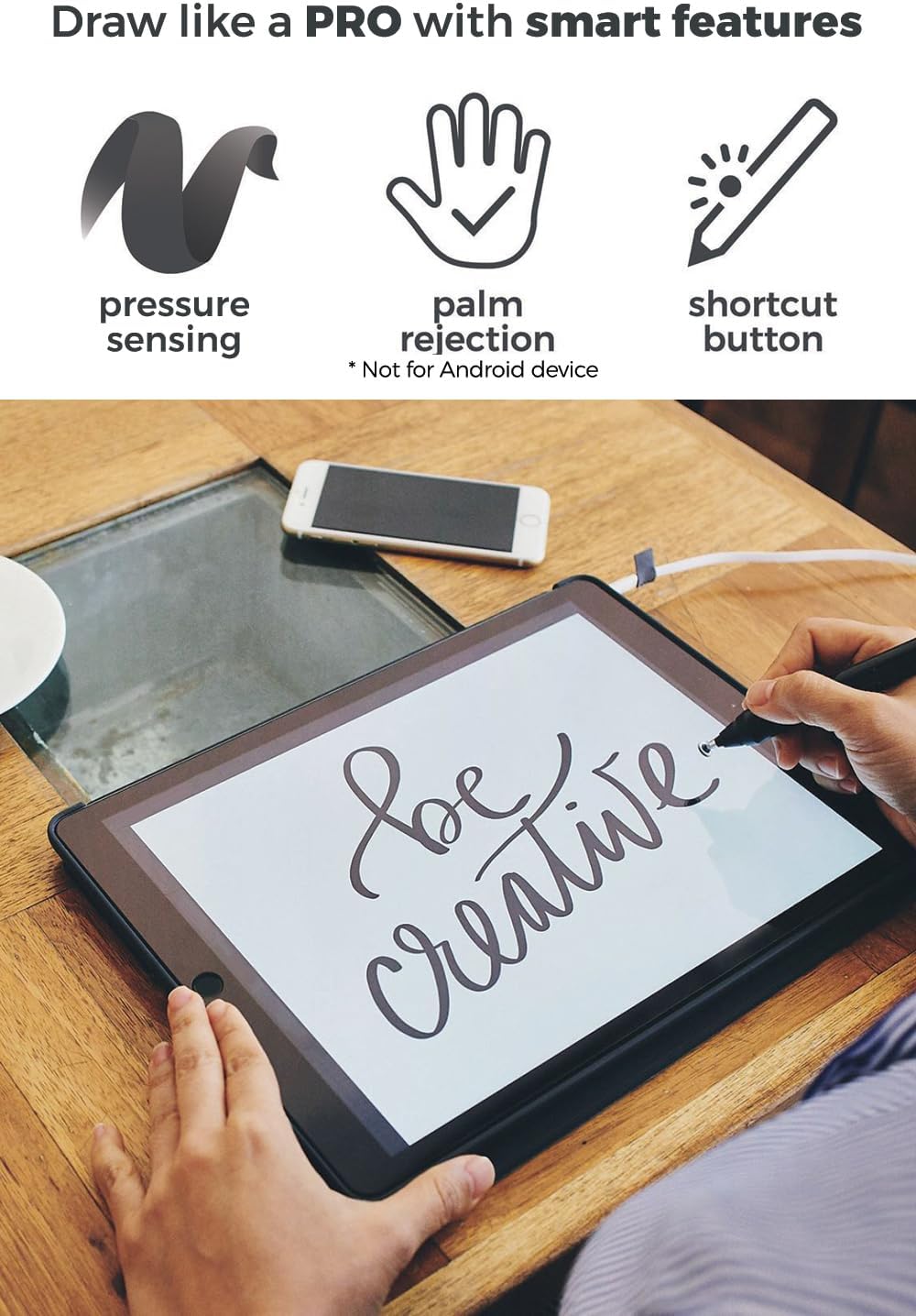 SonarPen: Pressure Sensitive Stylus Pen, with Palm Rejection and Shortcut Button. Battery-Less. Compatible with Apple iPad/iPhone/Android/Switch/Chromebook (Blue)