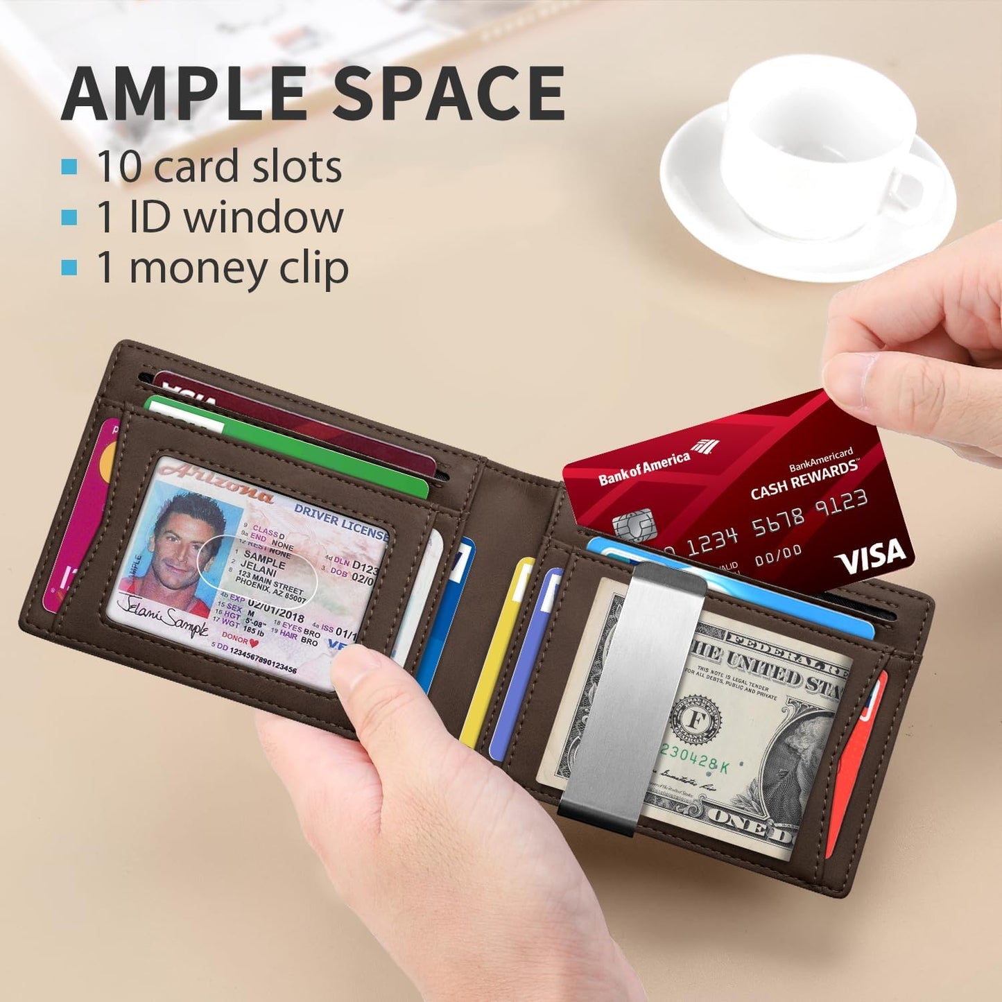 RUNBOX Money Clip Slim Wallets for Men RFID Blocking 11 Card Holder Minimalist Small Leather Bifold Men's Front Pocket Wallet Gift Box