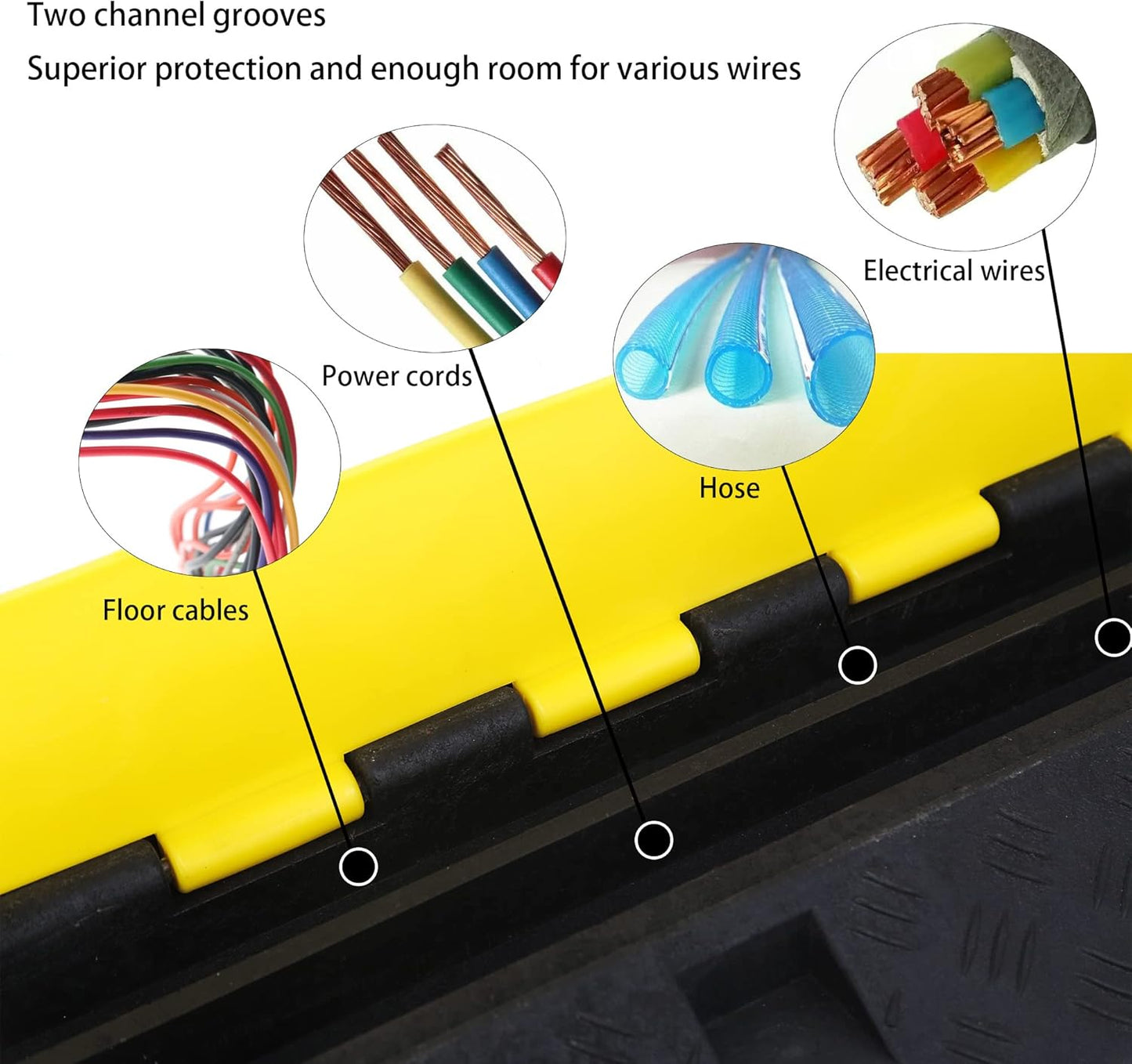 Cable Ramp Cable Protector Ramps Wire Hose Protective 2 Channel Traffic Rubber Plastic Cord Cover Speed Bump for Asphalt Concrete Gravel Driveway Outdoor, 3 Pack