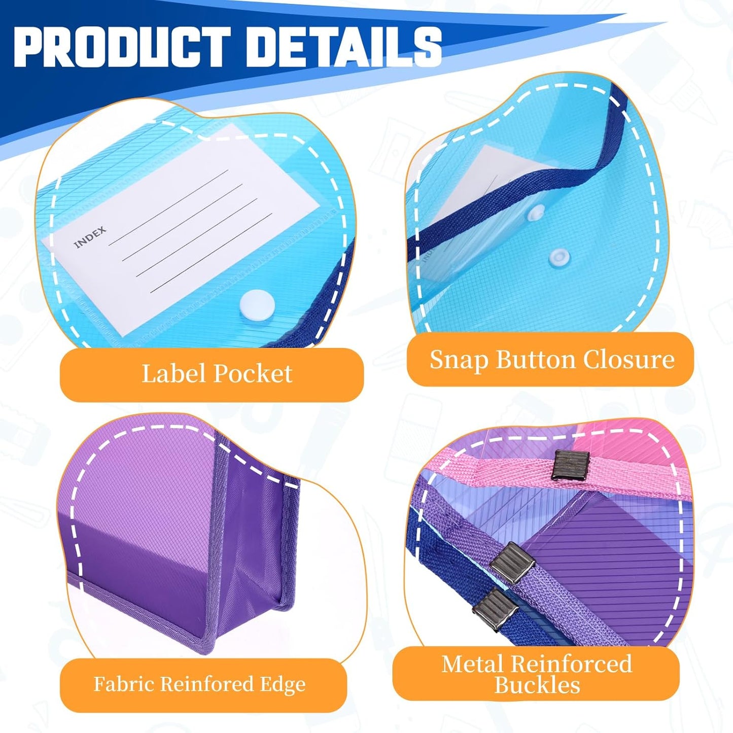 10 Pcs Expanding File Folder, Clear Waterproof Plastic Document Folders Large Size Transparent Document Holder Box Receipt Filing Organizer - 9 Colors