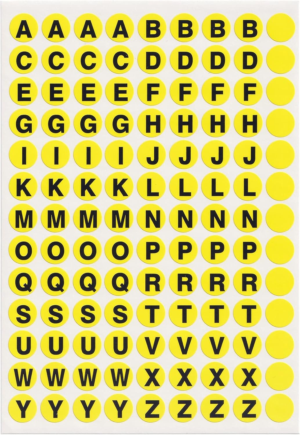 dealzEpic - Alphabet Stickers of Letter A to Letter Z on Yellow Background - Small Round Paper Self-Adhesive Peel-and-Stick Labels - Pack of 10 Sheets