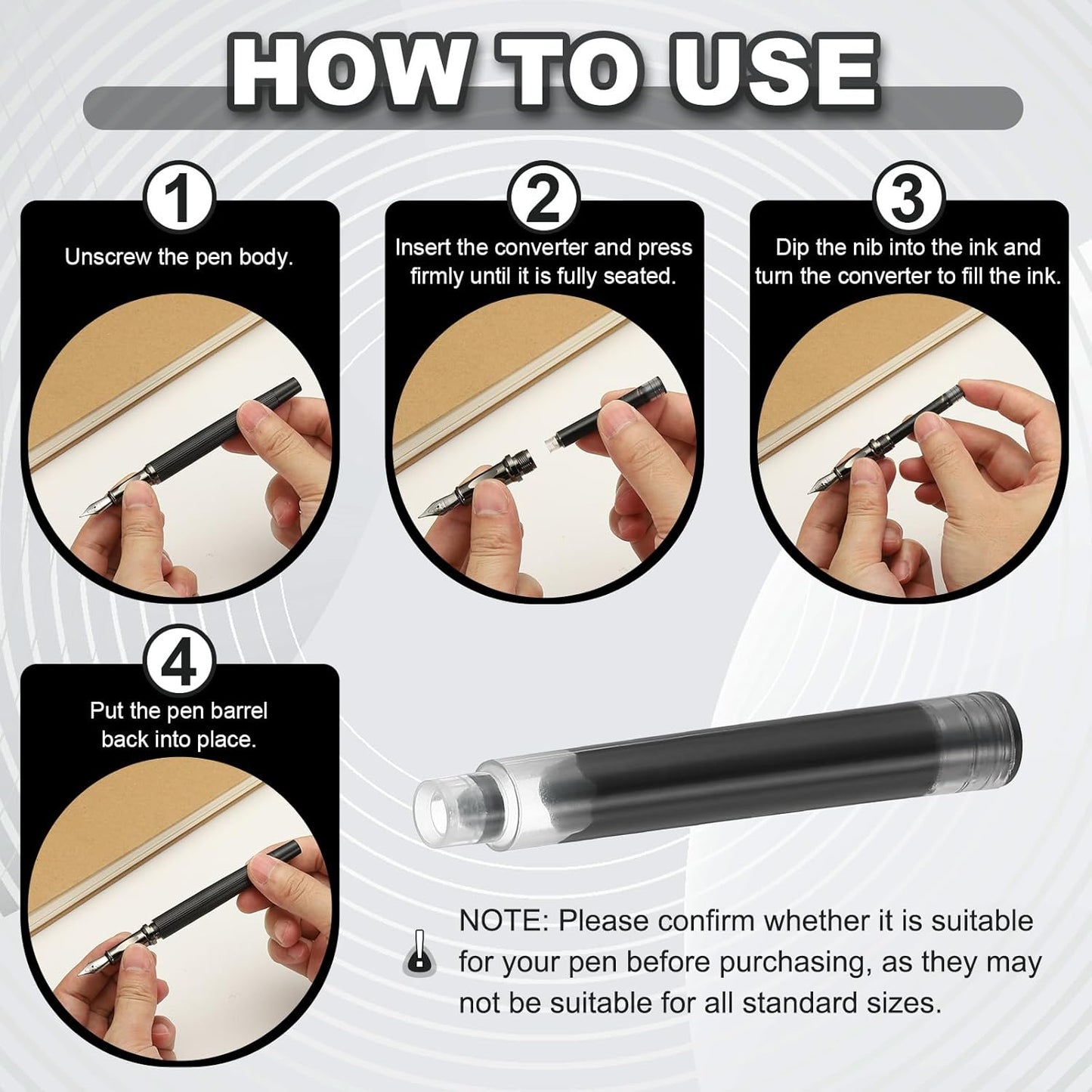 PATIKIL 60Pcs Fountain Pen Ink Cartridges, 3.4mm Bore Diameter Pen Ink Refill Standard International Refill Cartridges for Writing Business, Black