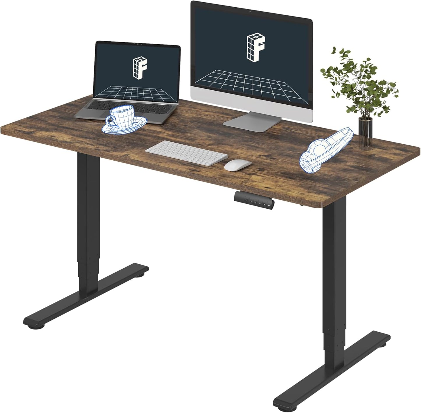 FLEXISPOT E6 Essential 3 Stages Dual Motor Electric Standing Desk 55x28 Inch Whole-Piece Board Height Adjustable Electric Sit Stand Desk(Black Frame + Special Walnut Desktop, 2 Packages)