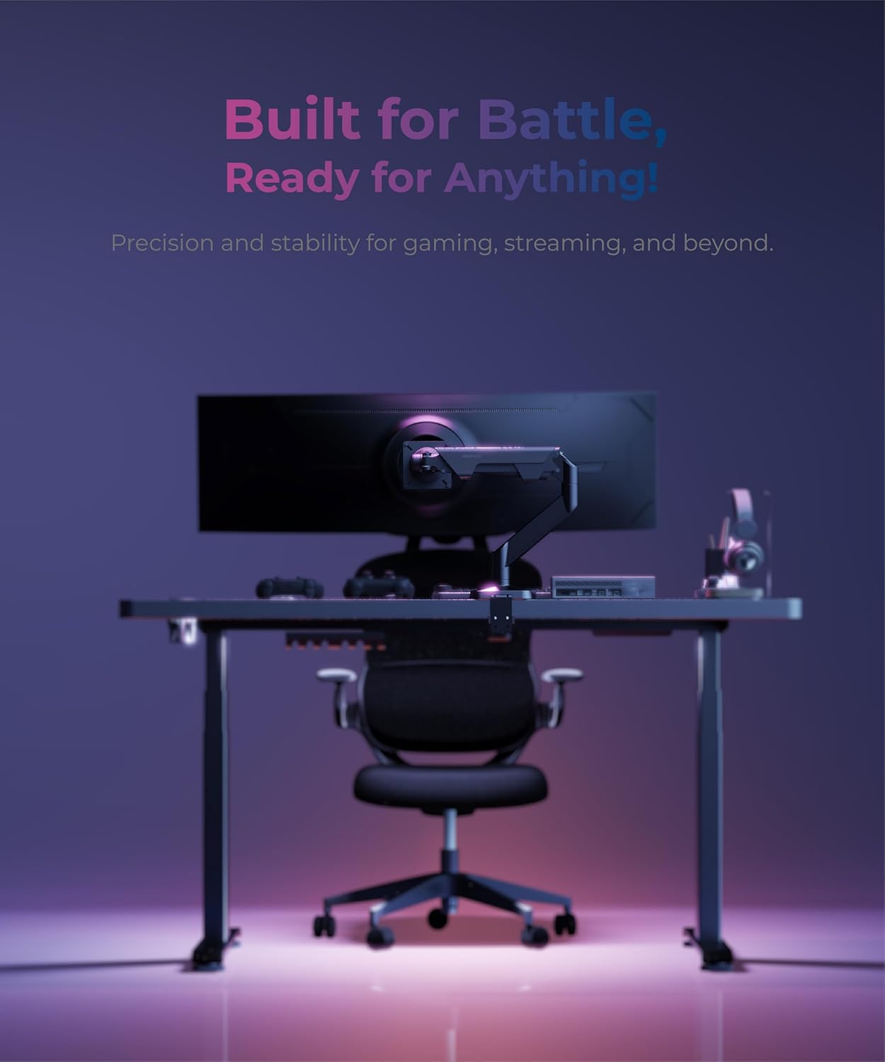 Heavy Duty Ultrawide Monitor Arm with RGB Lighting & USB Charging, Fits 34 to 49 inch Curved Screens, Supports 14 to 38 lbs, Adjustable Desk Mount, Gaming Setup, Black