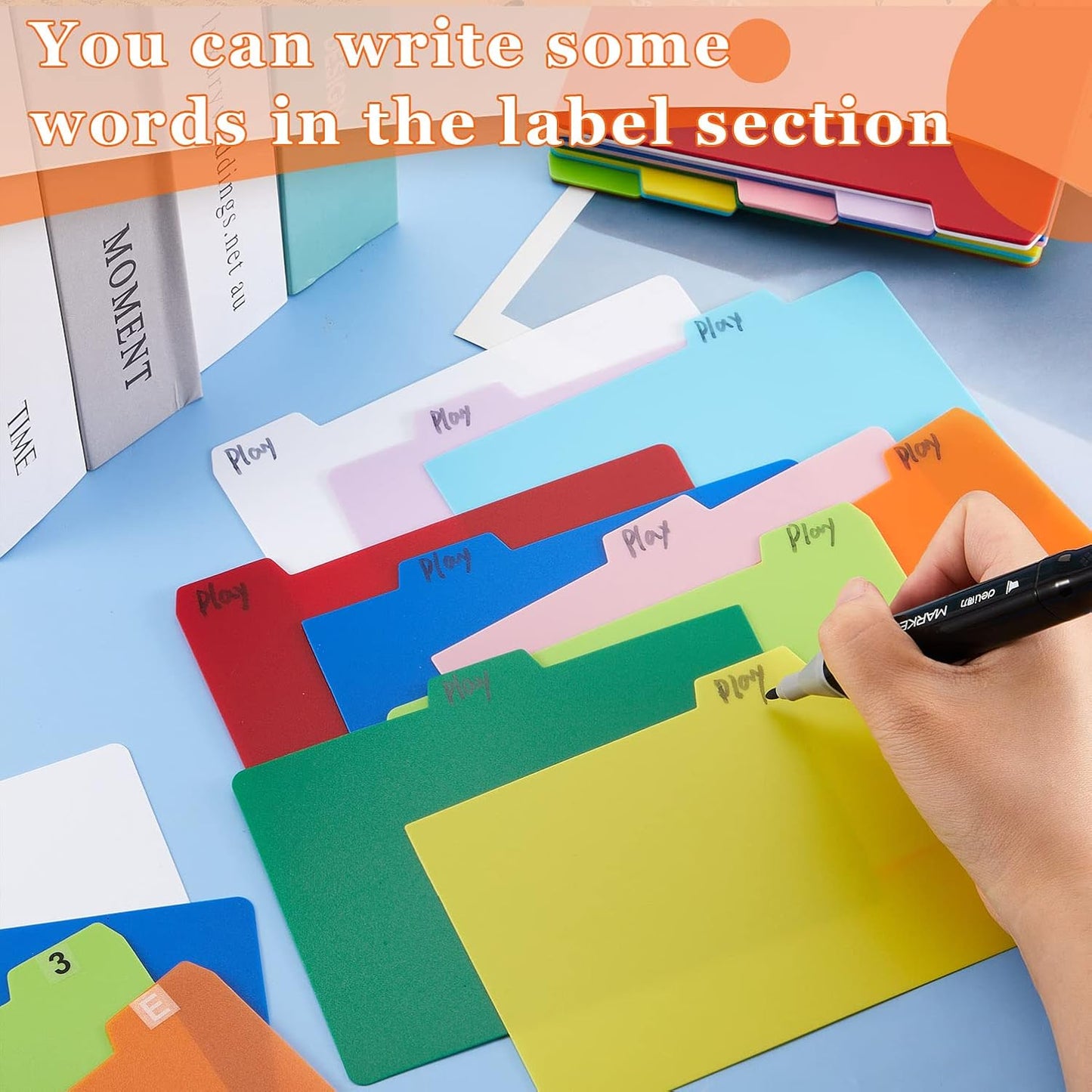 Lewtemi 50 Pcs Index Card Dividers 4 x 6 Inch Index Card Dividers with Tabs Guides with 2 Pcs Alphabet Number Stickers for Office Recipe Business (Multi Color)