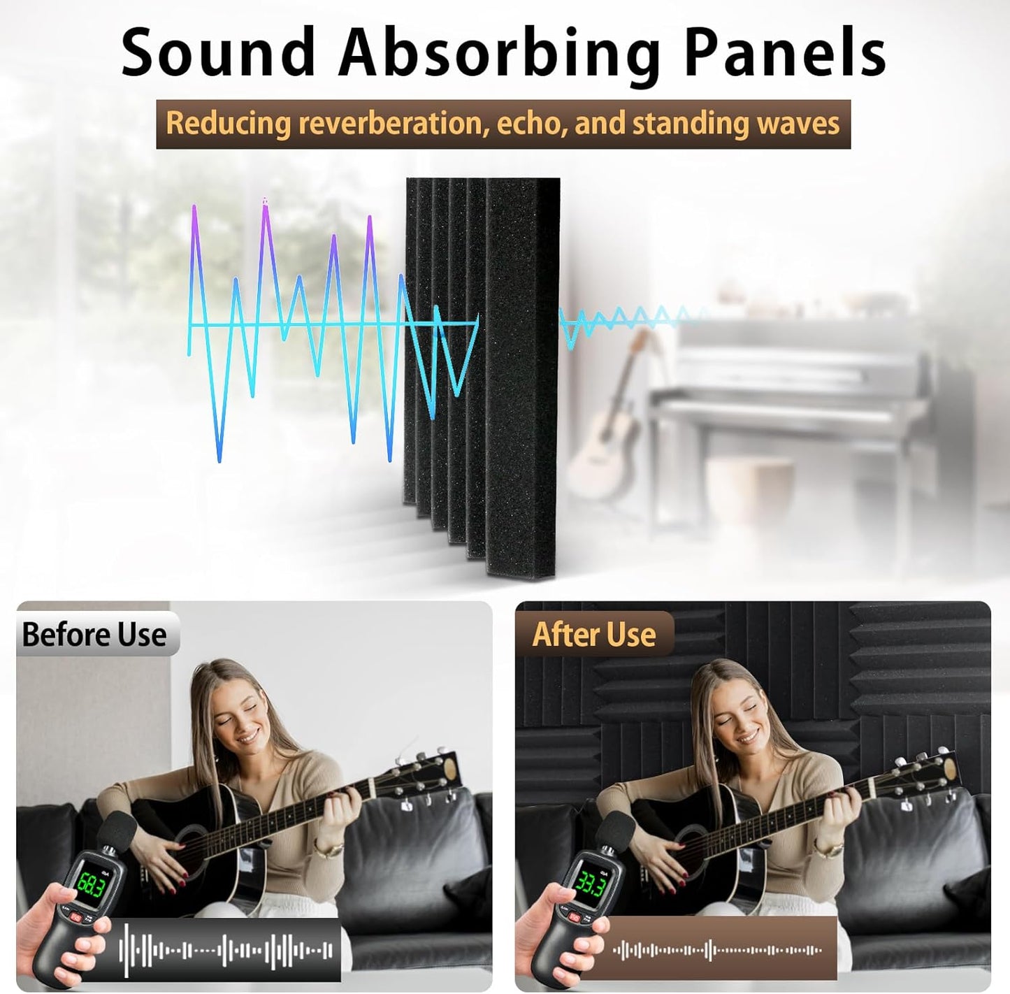 12 Pack Acoustic Foam Panels with Self-Adhesive 2" X 12" X 12" Wedges Sound Proof Foam Panels for Walls High Density Soundproof Wall Panels for Studio and Home