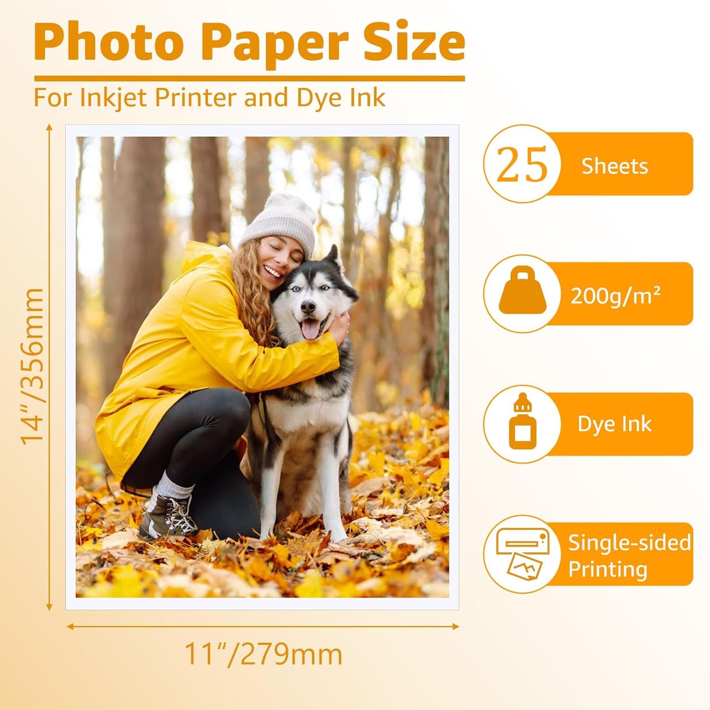 ZBEIVAN 11x14 Photo Paper, Glossy Photo Papers 25 Sheets, 11 x 14 Inkjet Printer Photo Paper for Dye Ink, 200 GSM