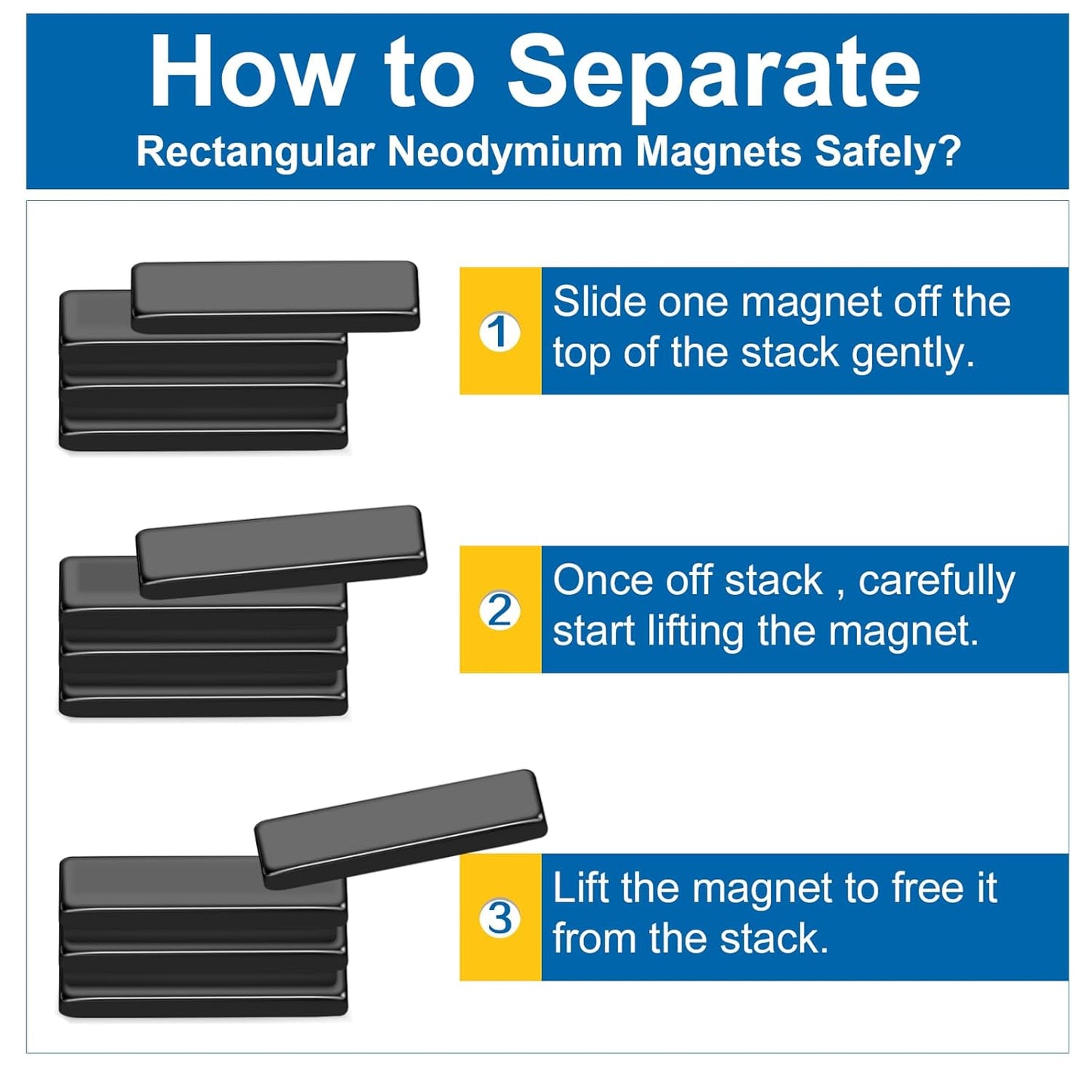 LOVIMAG Powerful Rare Earth Magnets, Refrigerator Magnets with Double-Sided Adhesive, Black Heavy Duty Magnet for Cabinet Doors, Fridge, Classroom, Grill, Garage, Kitchen - 40x10x5 mm,Pack of 6