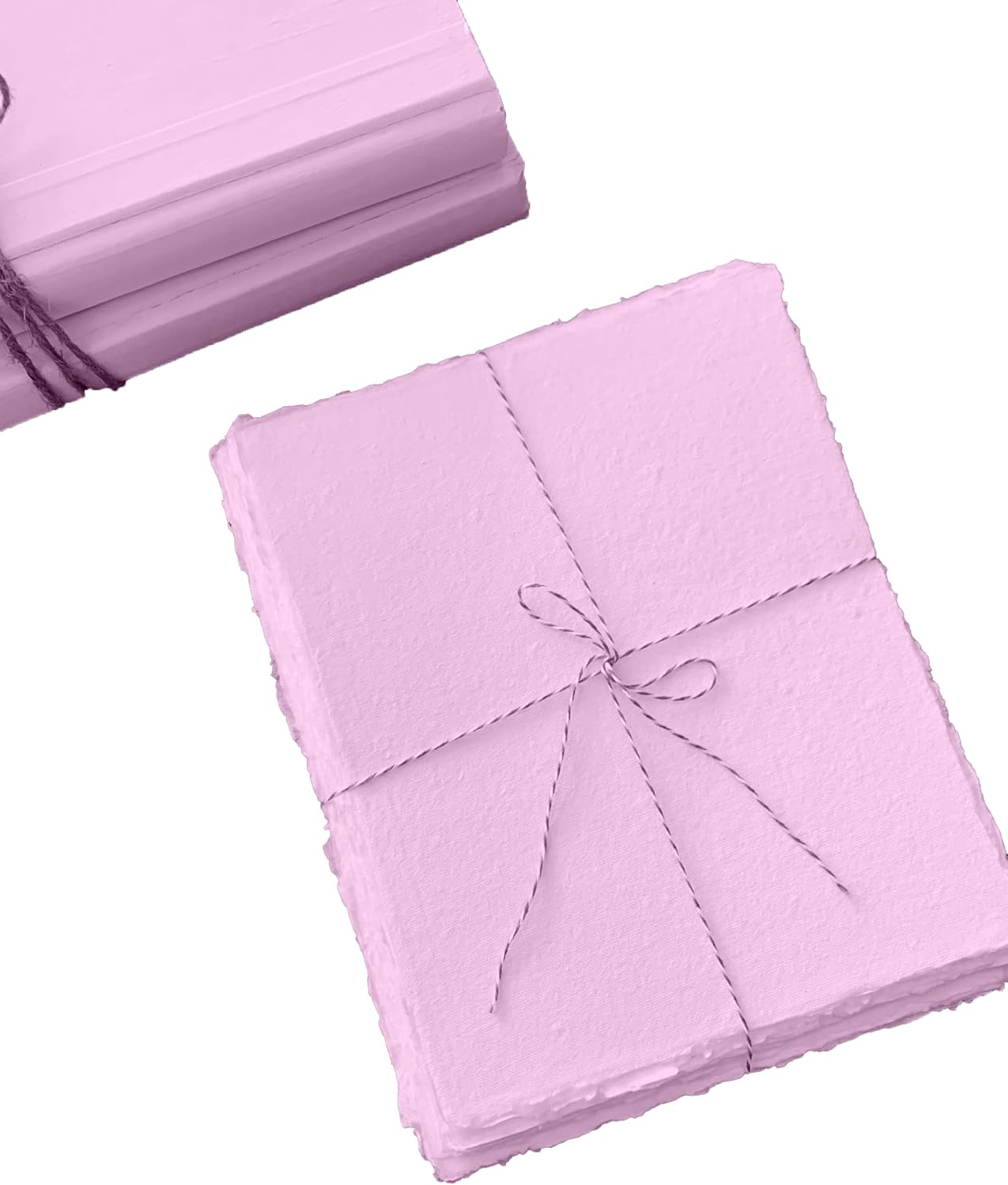 Handmade Deckle Edge Blank Paper - Mixed Media Loose Leaf Paper for Watercolor, Writers, Invitations, Crafts - Pink Color - Package of 50 - Thick 150 GSM - 8 x 8