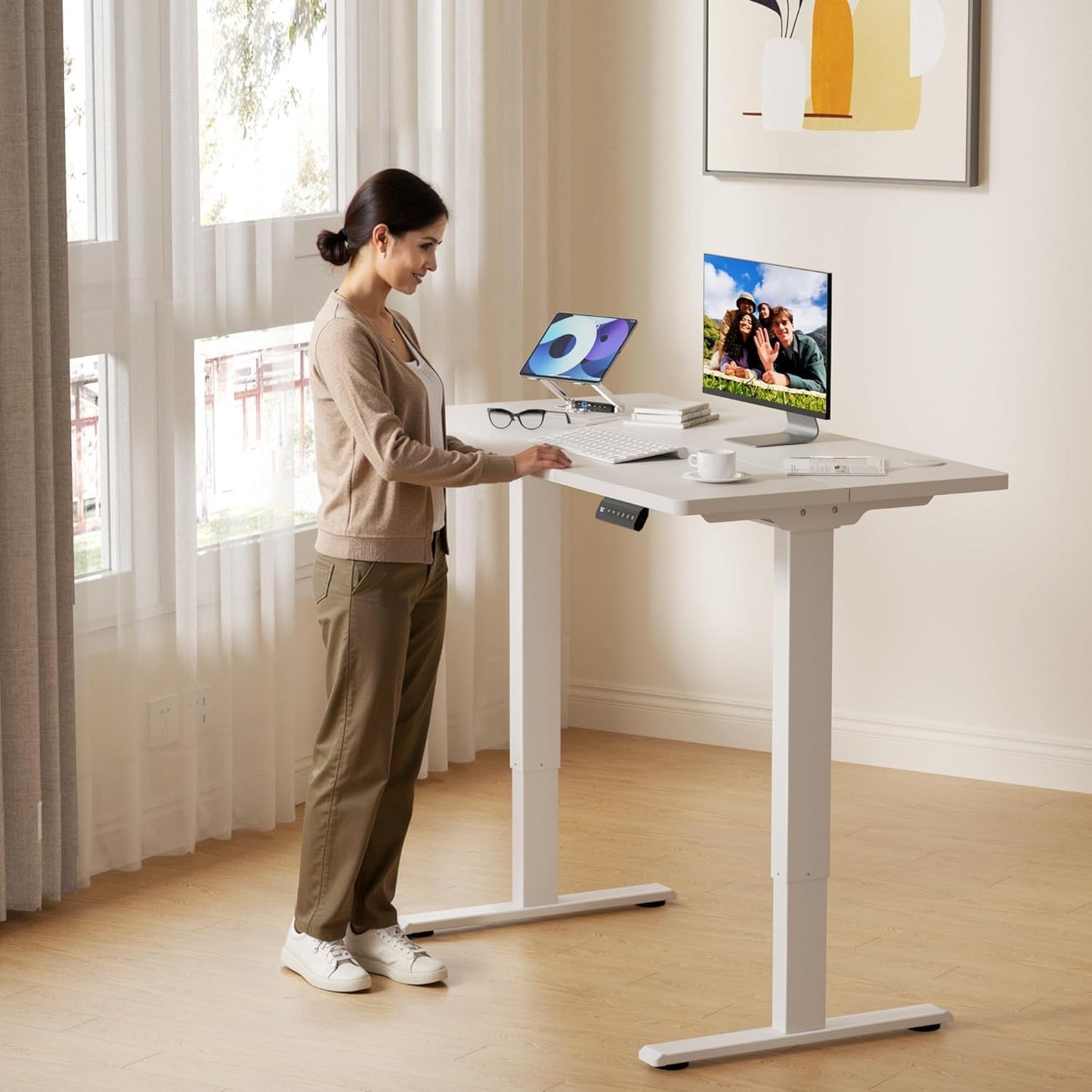 Dual Motor Electric Adjustable Standing for up to 90″ x 44″Desktop,330 lbs Weight Capacity,Computer Desk for Home and Office, White Frame Only
