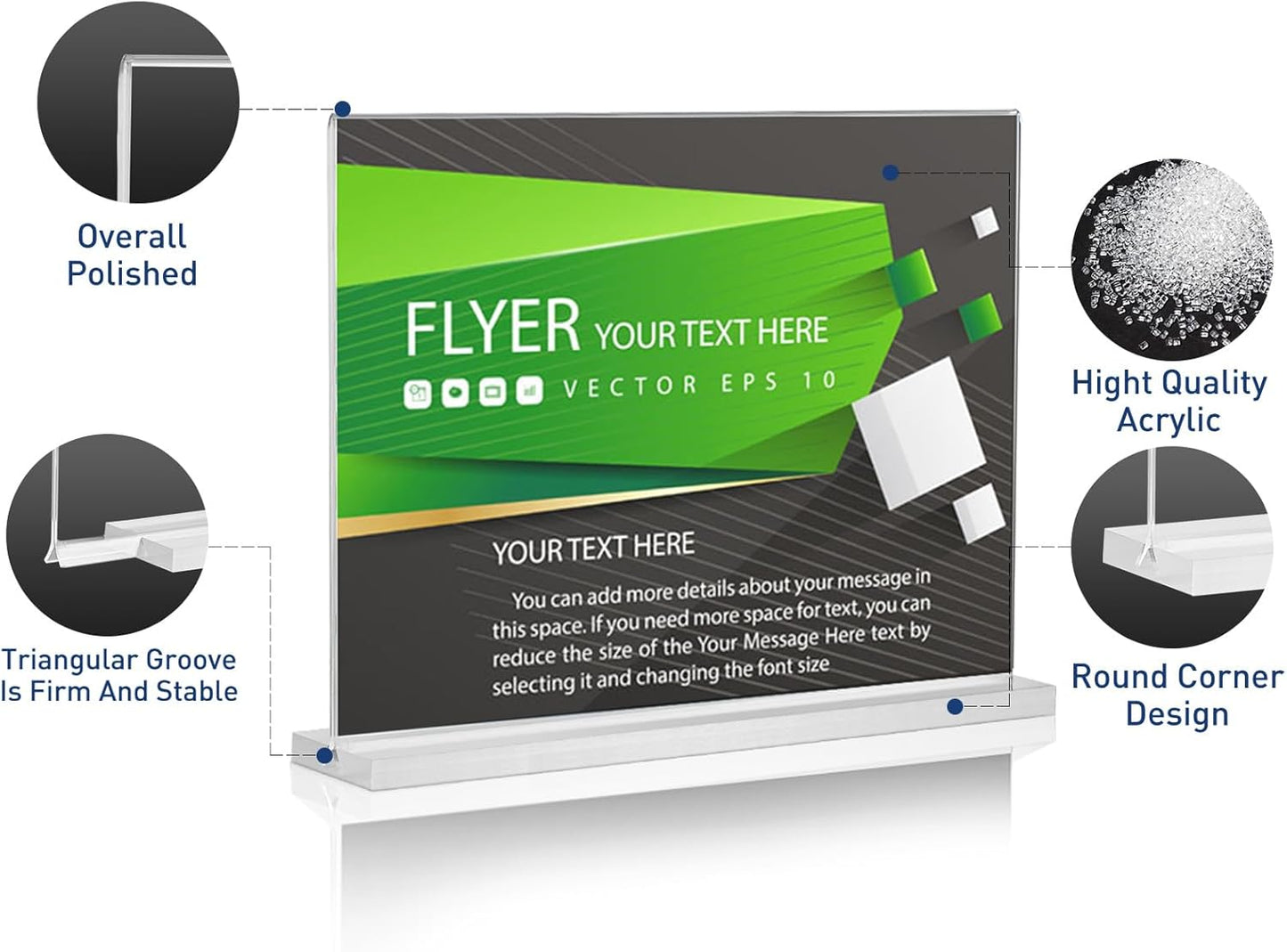 Acrylic Sign Holder 11x8.5 Horizontal Double-Sided Plastic Display Sign Holder for Table Menu, Flyer, Office Acrylic Sign Holer 6 Pack