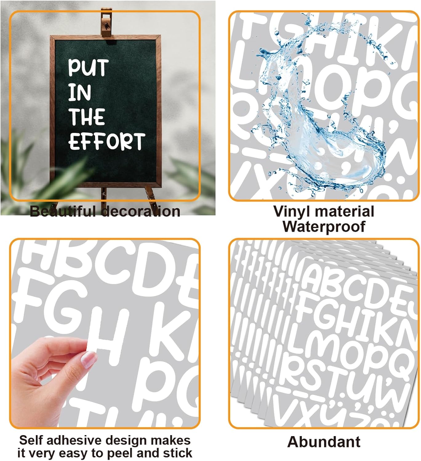 Bemeol 912 Pieces Letter Stickers 24 Sheets 2 Inch Alphabet Letter Stickers Self Adhesive Sticker Letters for Bulletin Board Classroom Mailbox Door Home Decor(White)