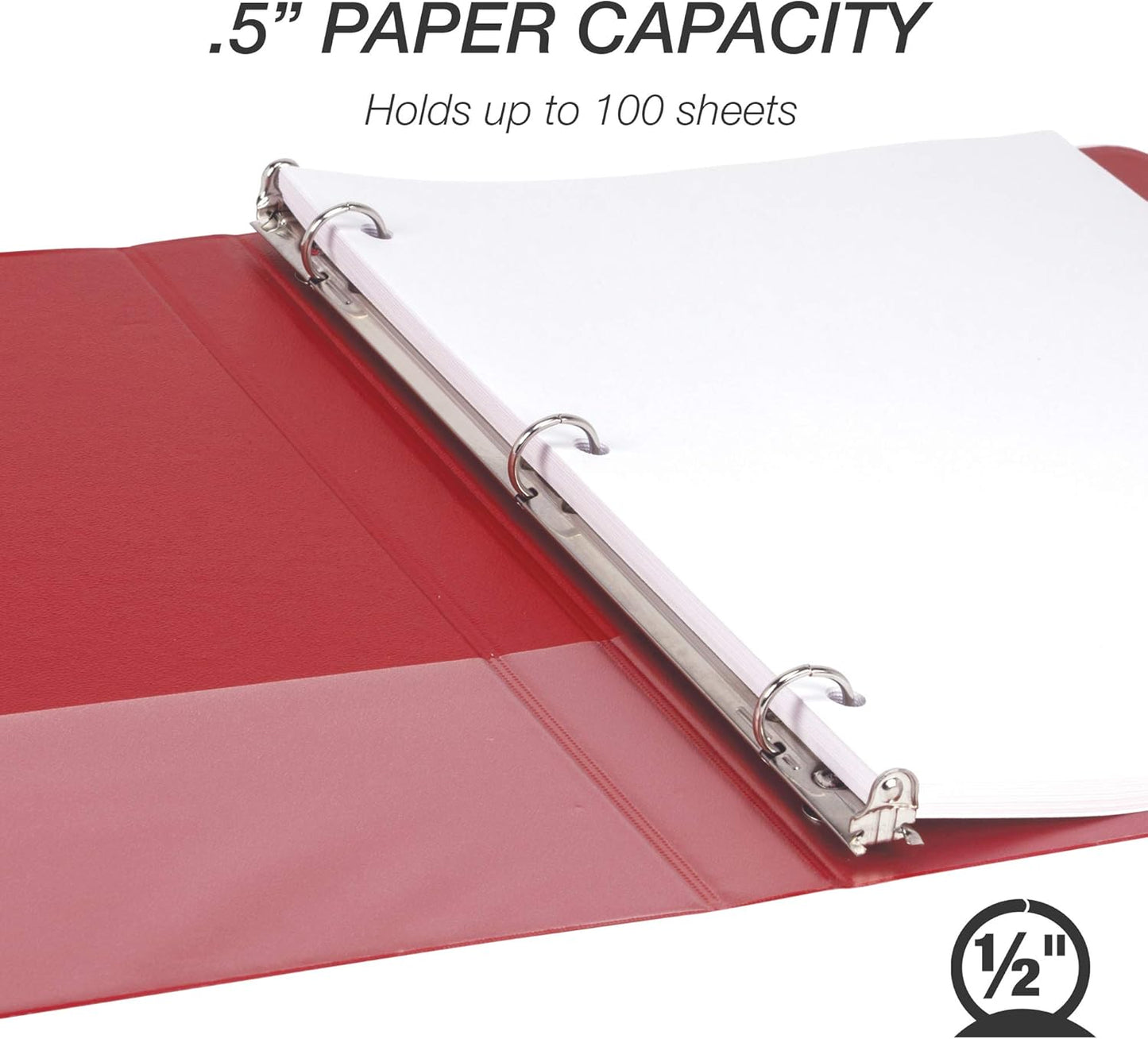 Samsill 0.5 Inch 3 Ring Binders, Made in USA, Economy Round Ring, Clear View Cover, 100 Sheet Capacity - for School, Home, Office - Red, 12 Pack