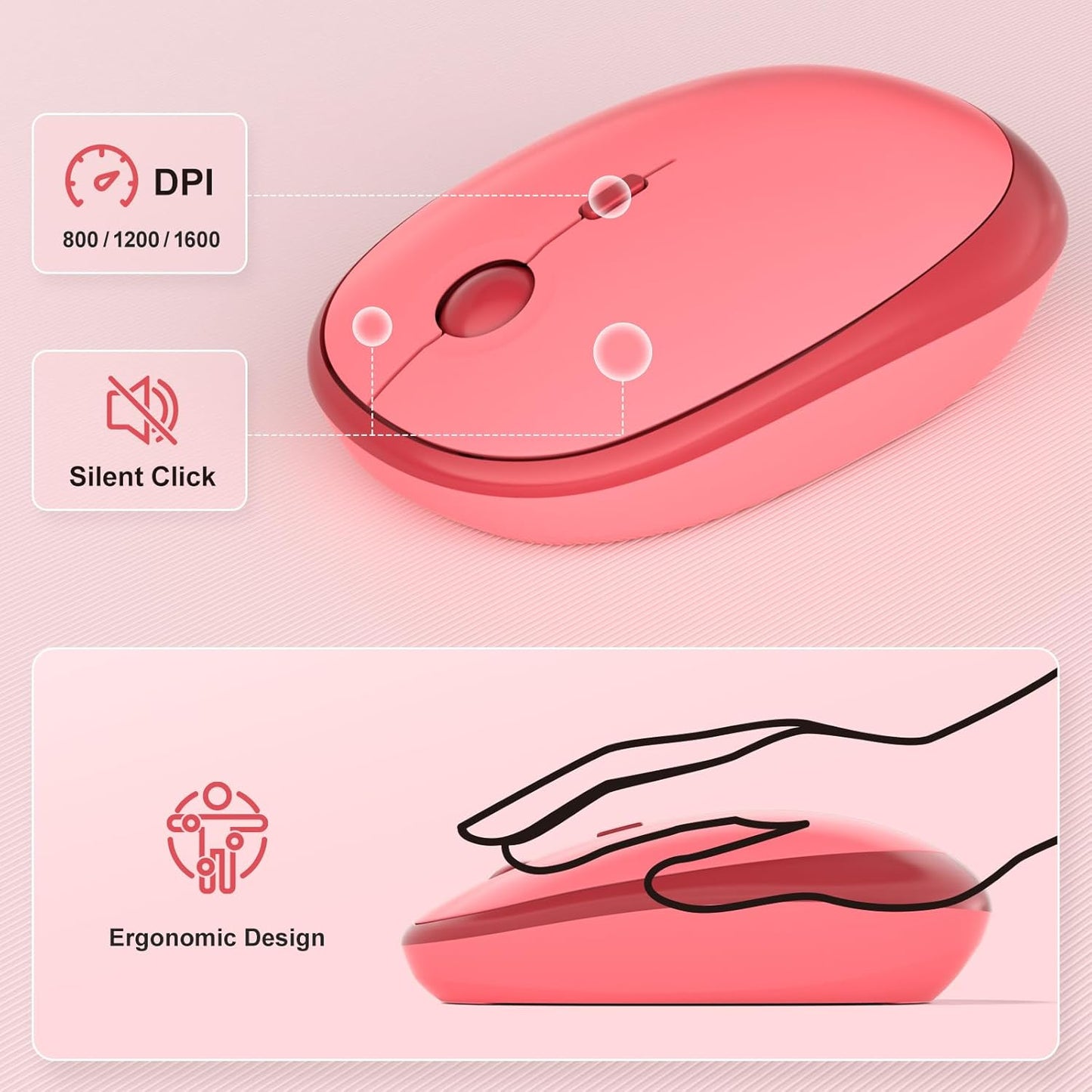 Wireless Keyboard and Mouse Combo, 2.4Ghz USB Retro Full Size Typewriter Keyboard and Cute Mouse Set for Windows 7/8/10, Laptop, Desktop, PC, Computer