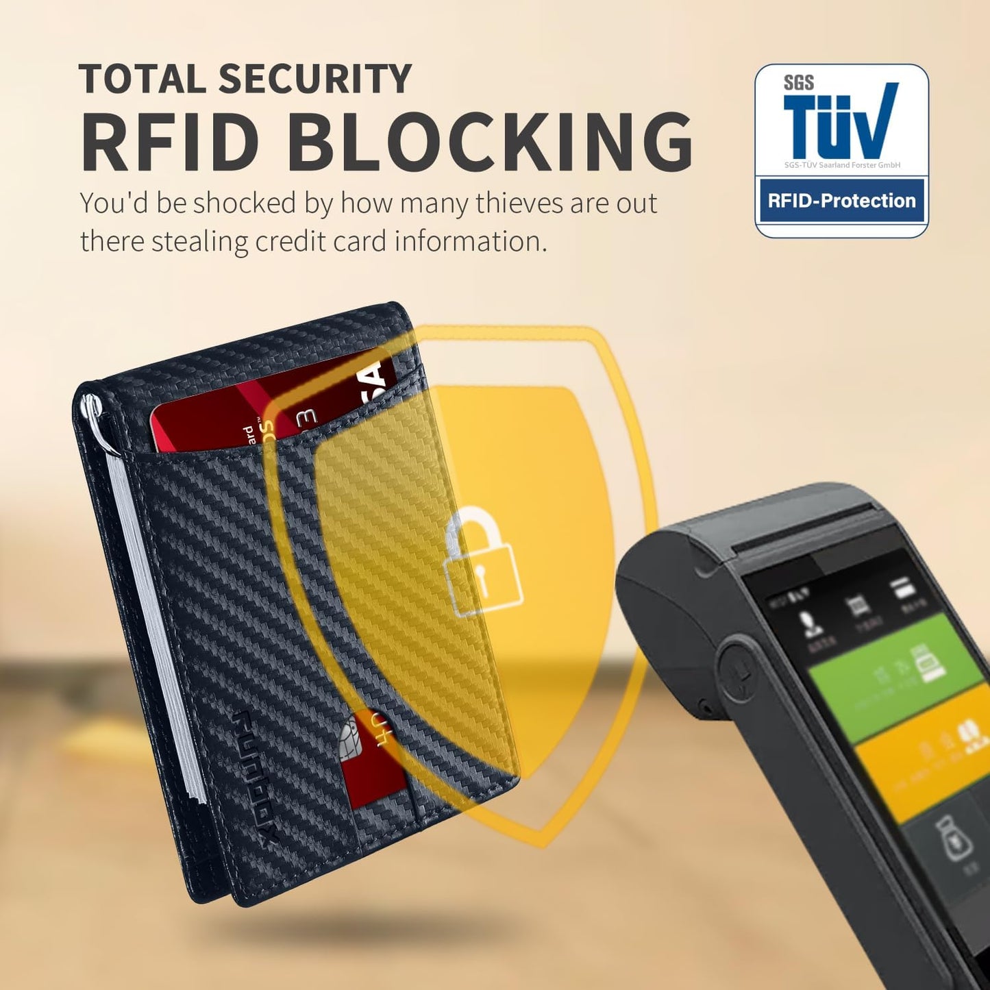 Slim Money Clip Wallets for Men RFID Blocking 11 Card Holder Minimalist Small Thin Carbon Leather Bifold Mens Front Pocket Wallet Gift Box