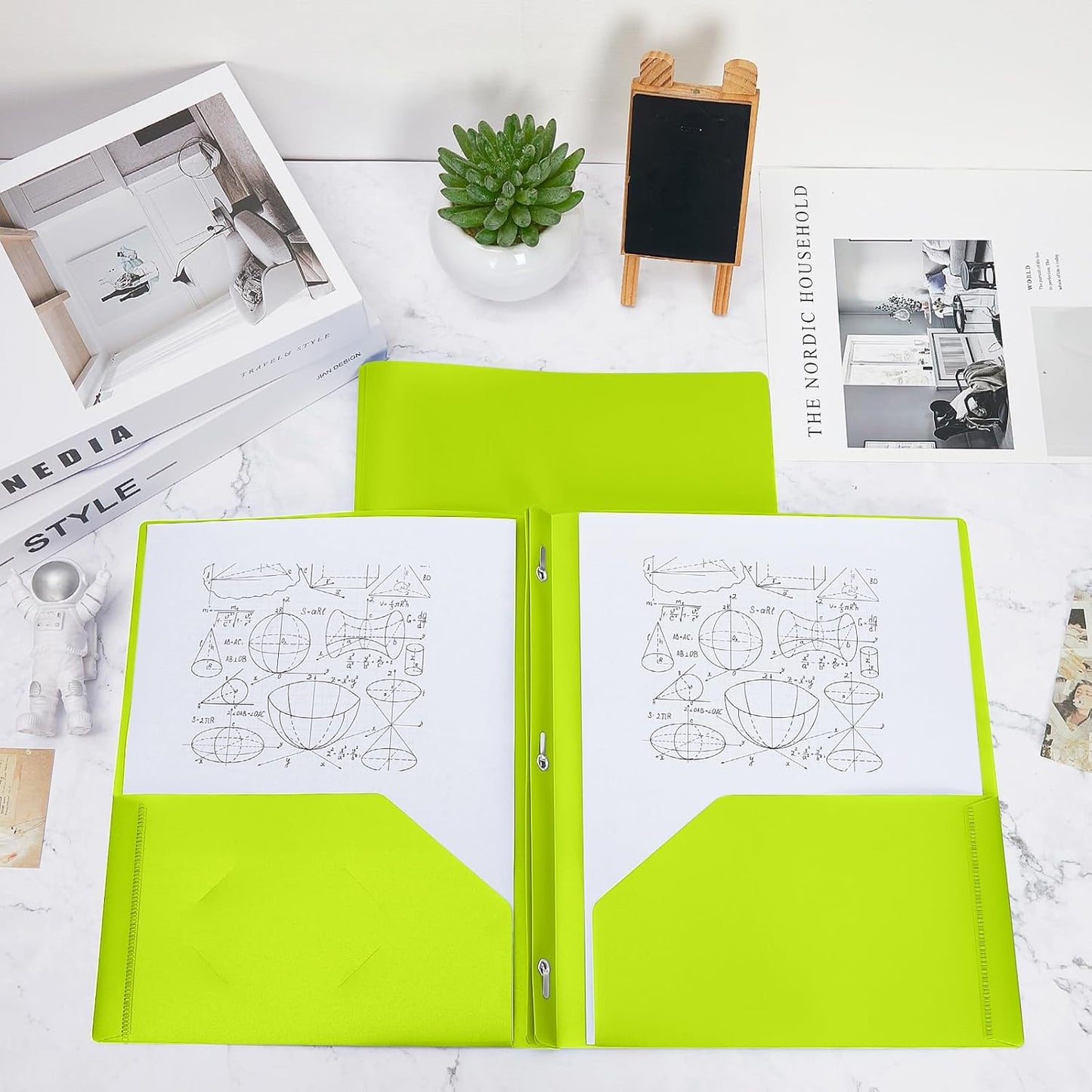 Lincia 100 Pcs Plastic Folders With 2 Pockets and Prongs for Office, School, Students, Teachers, Office Workers (Fluorescent Green)