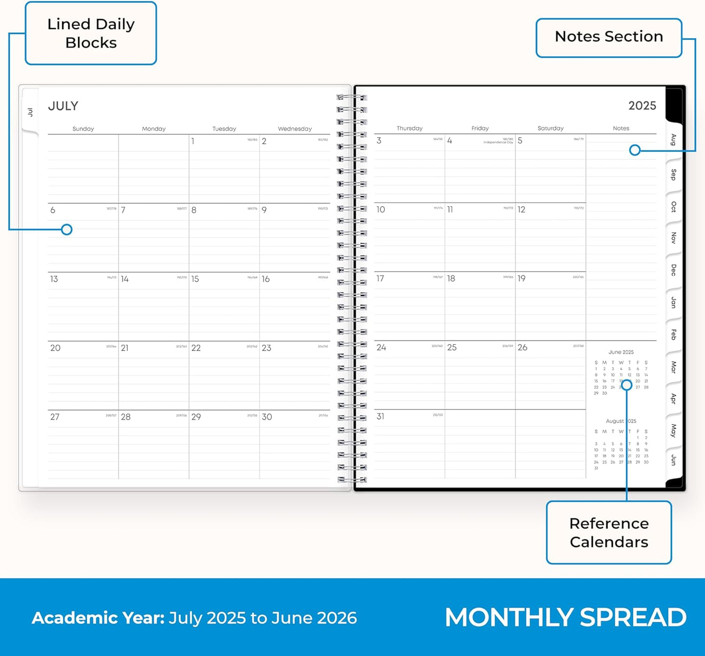Blue Sky 2025-2026 Academic Year Weekly and Monthly Planner Calendar, July 2025 - June 2026, 12-Month, 8.5" x 11", Flexible Cover, Wirebound, Storage Pocket, Analeis