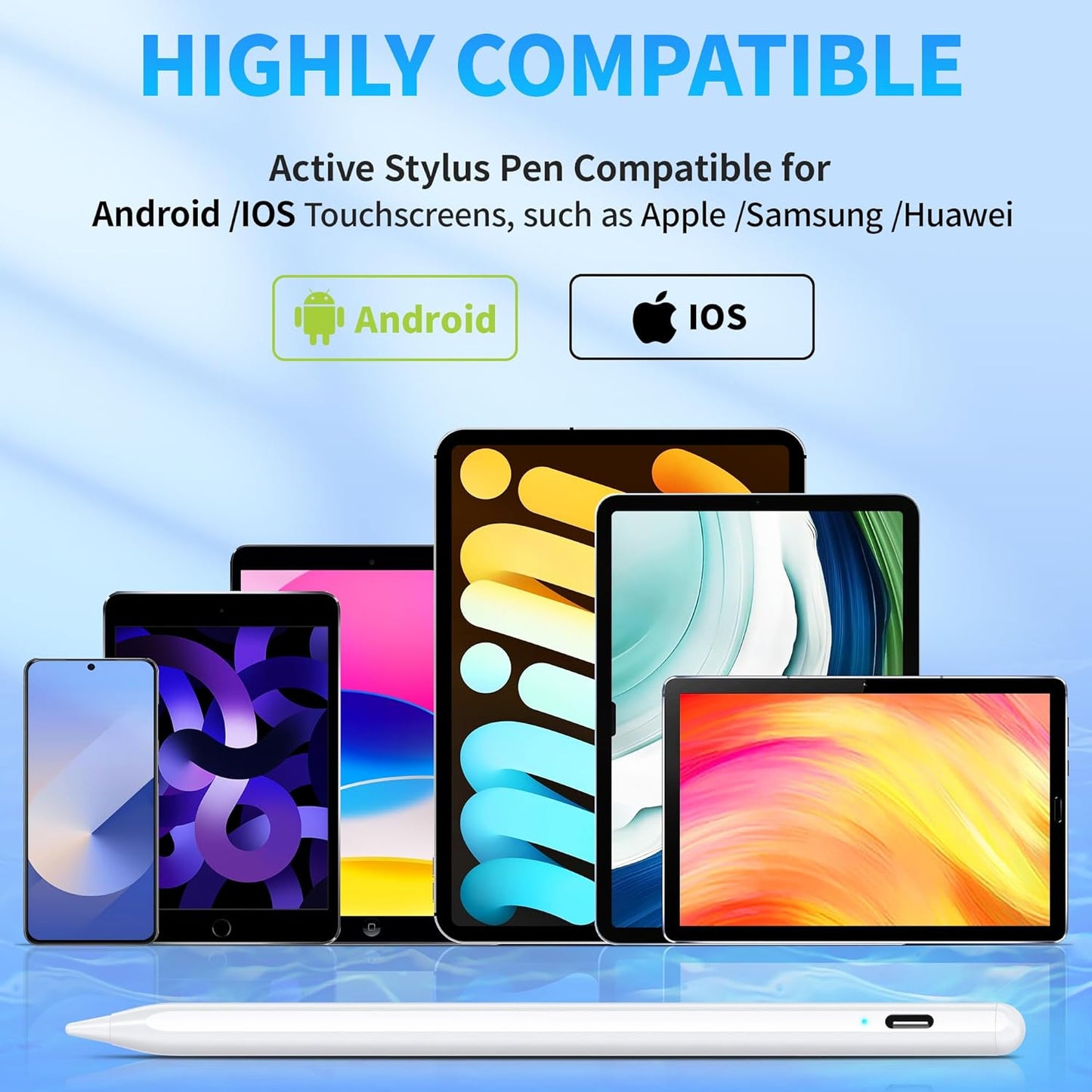 Stylus Pen for Touchscreen, Compatible for Android & iOS Phones/Tablet, Fast Charge Universal Stylus Pen for i-Phone, i-Pad, Tab A9+, High Sensitivity & Precision Stylist Pencil for Writing/Drawing