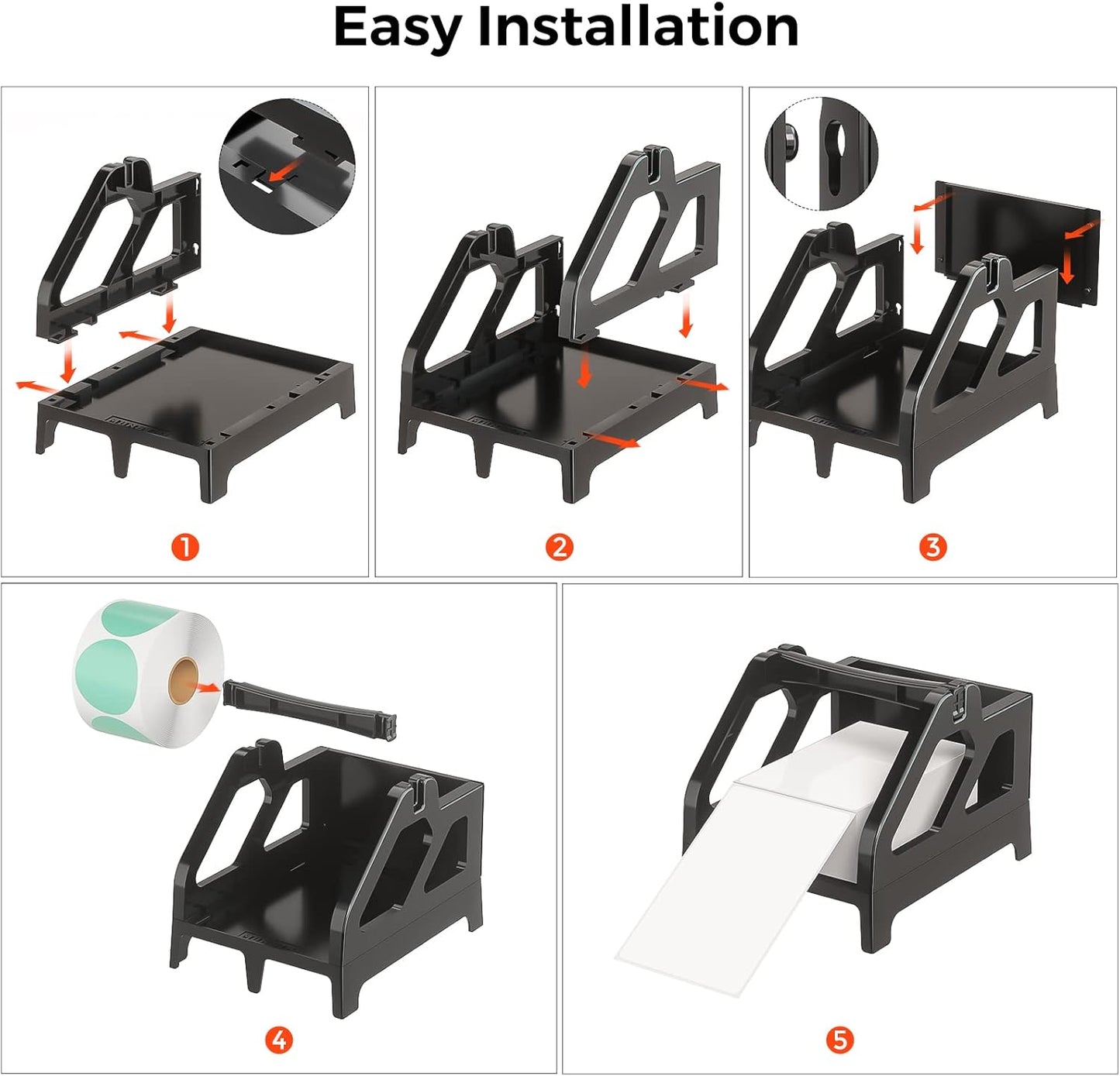 MUNBYN Label Holder for Rolls and Fan-Fold Labels, Thermal Sticker Roll Holder for Desktop Thermal Printer Shipping Supplies Industrial Paper, Black
