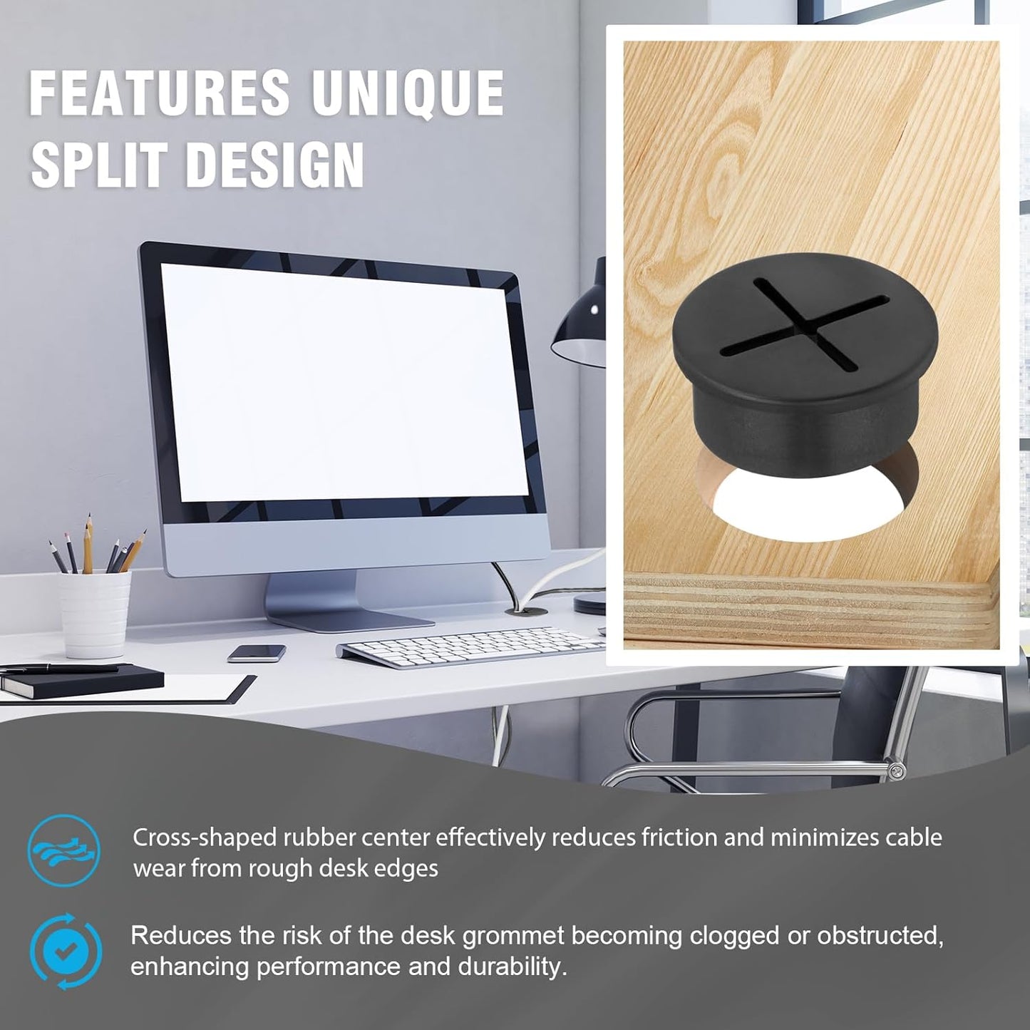 1" Black Desk Grommet, JTemgle Flexible Cable Grommet Cross Rubber Cable Hole Cover Wire Organizer Caps Desktop Cord Management for Home Office TV Stands Tabletops, 20 Pieces