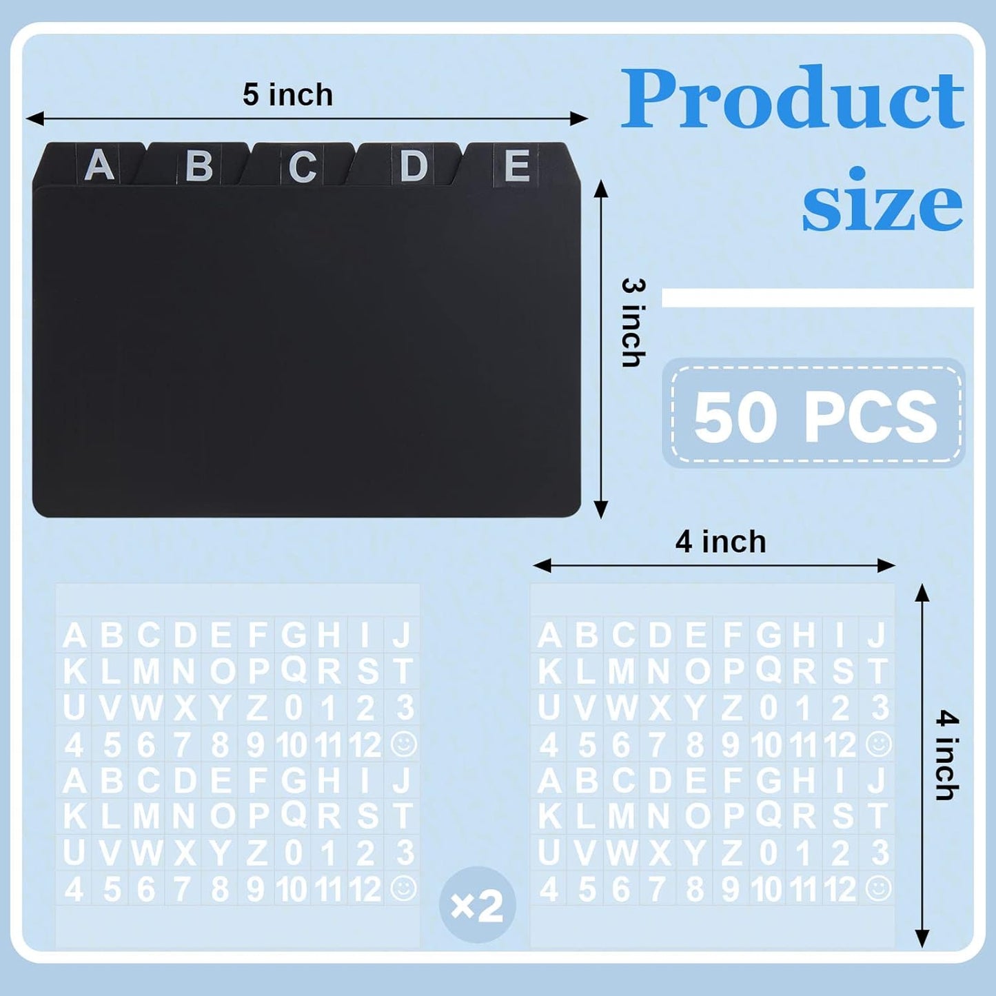 Lewtemi 50 Pcs Index Card Dividers 3 x 5 Inch Index Card Dividers with Tabs Guides with 2 Pcs Alphabet Number Stickers for Office Recipe Business (Black)