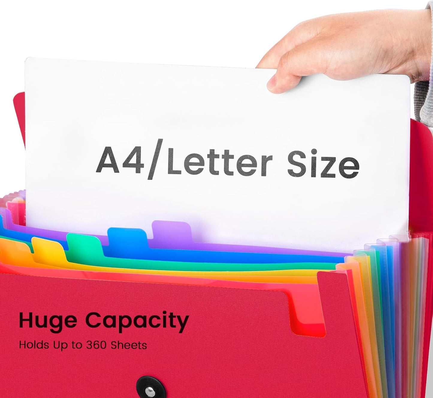 3 Pack Accordion File Organizer with Elastic Closure, 13 Pocket Expanding File Folder for Letter Size A4 Papers, Ideal for Home, Office Supplies, College Essentials