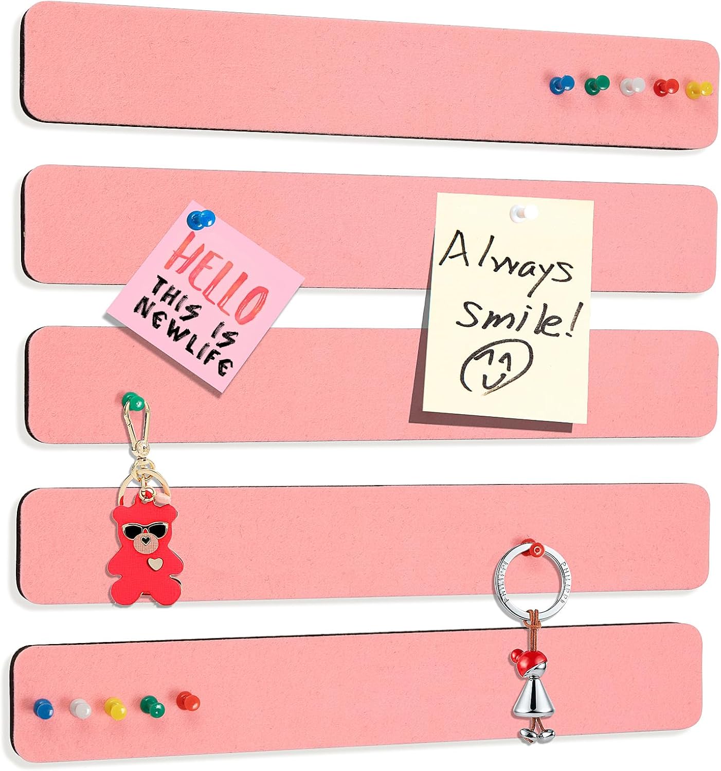 Felt Pin Board Bar Strips Bulletin Board for Bedrooms Offices Home Wall Decoration, Notice Board Self Adhesive Cork Board with 35 Push Pins for Paste Notes, Photos, Schedules