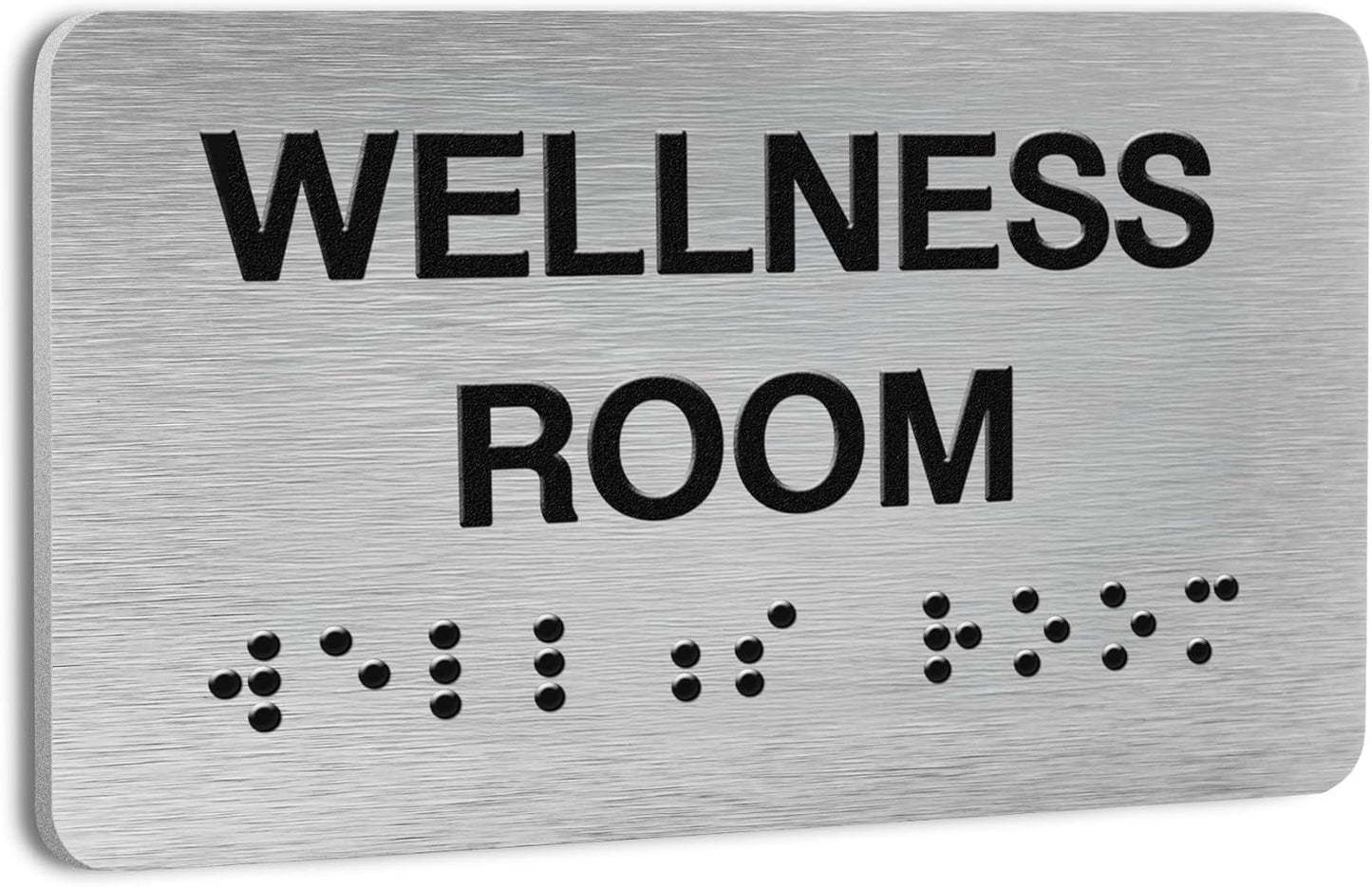 Wellness Room Signs for Business and Office Sign, ADA Signs with Raised Text & Grade 2 Braille, Easy Installation with Adhesive Pad – Brushed Aluminum/Silver