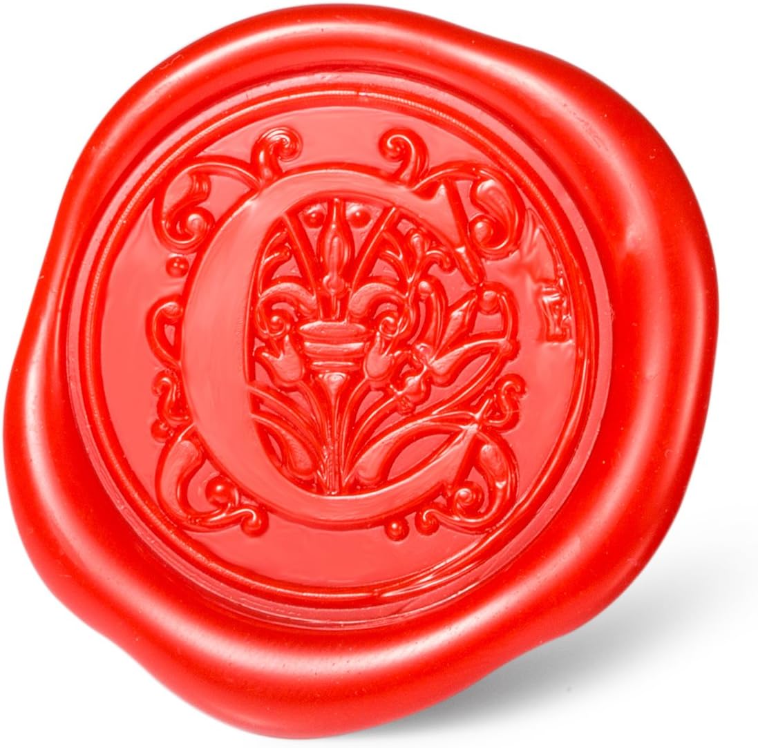 Mceal Wax Seal Stamp, Large Seal 1 1/5"(30mm) Dia, Silver Brass Head with Wooden Handle, Regal Letter A to Z Series (Letter C)