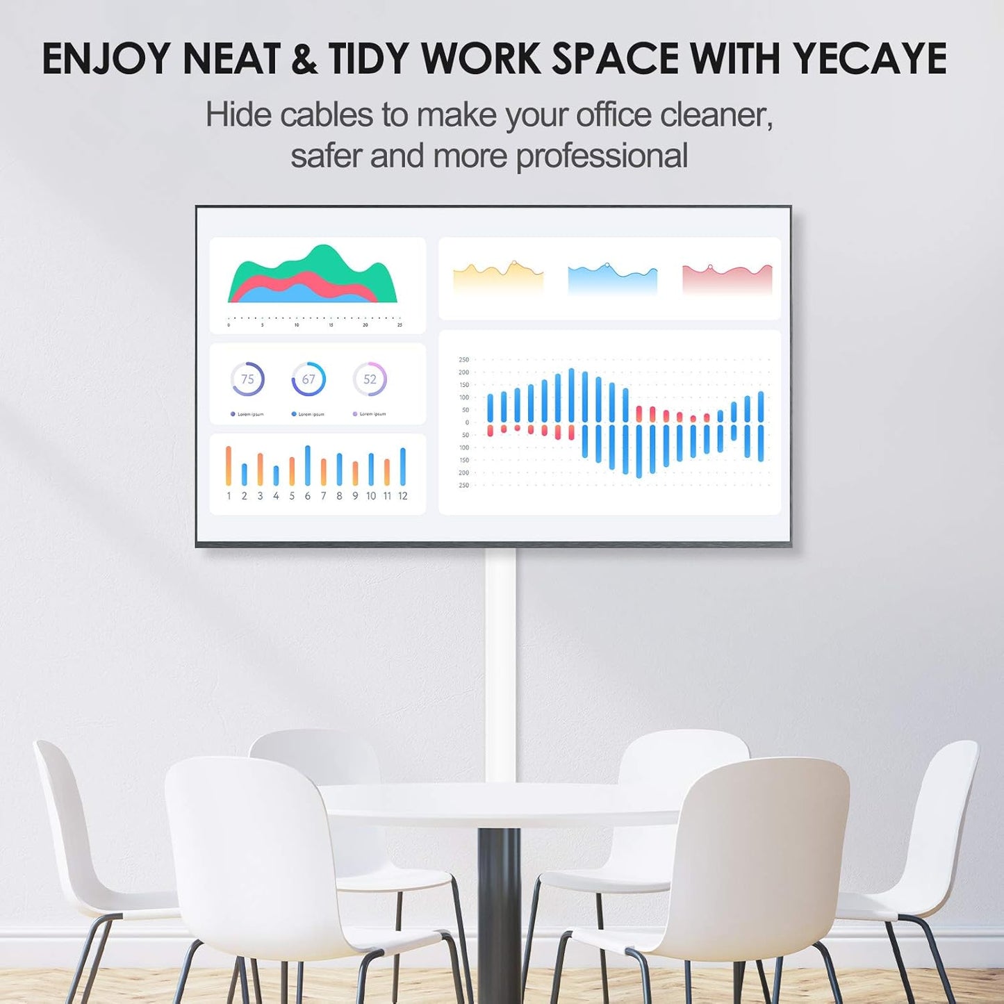 Yecaye 125in Large Cord Hider for 3-4 Wires, Paintable Cord Cover Wall Cable Management System, PVC Wire Hide, Cable Raceway Kit for Wall Mount TV, W1.18in H0.67in, White