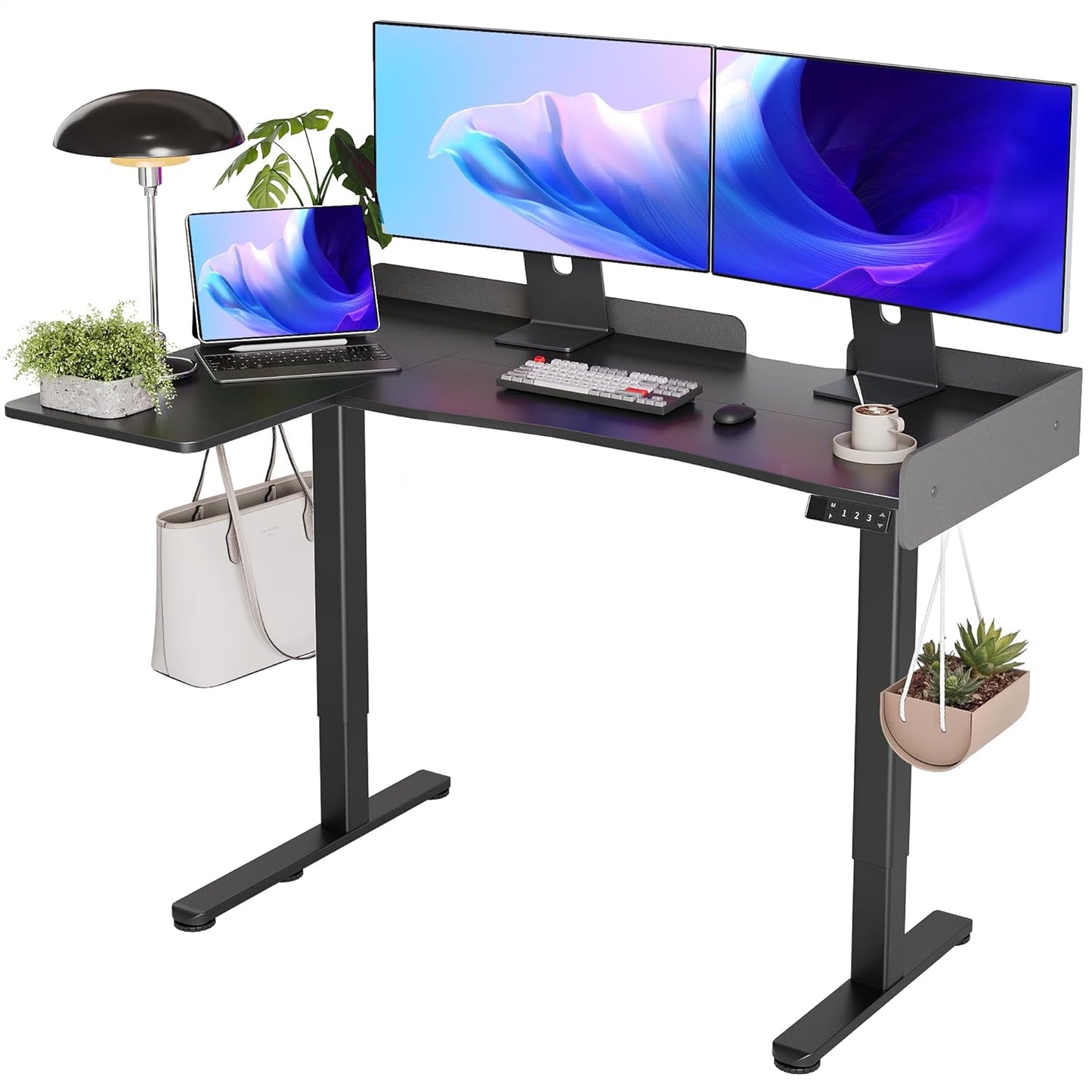 Claiks L Shaped Standing Desk, 55 Inch Electric Height Adjustable Desk with Splice Board Corner Workstation for Home Office, Black