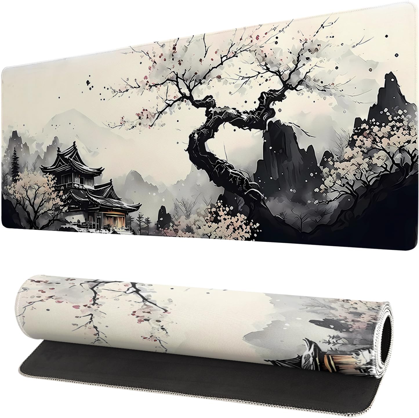 Extended Gaming Mouse Pad, Large Gaming Mouse Waterproof with Stitched Edges, Non-Slip Desktop Pad for Home and Office, Level Up Your 31.5x11.8 Inch… (wash Painting)