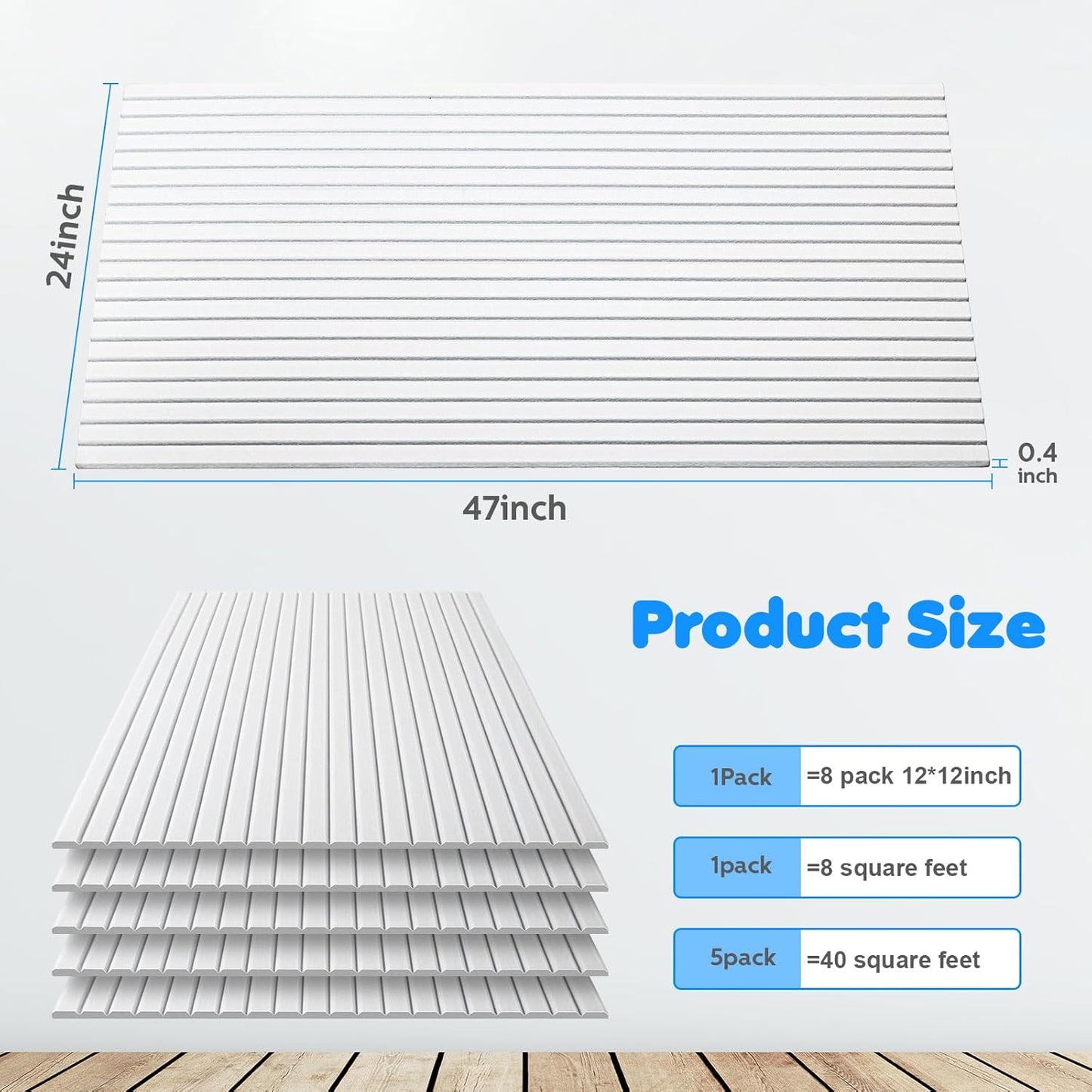 Woanger 5 Pack Large Acoustic Panels 47x24x0.4 Inch Sound Dampening Panels Self-Adhesive Noise Absorbing Sound Proof Wall for Echo Absorption for Home Studio Office Game Room(White)