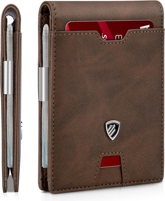 RUNBOX Mens Slim Wallet with Money Clip RFID Blocking Bifold Credit Card Holder for Men with Gift Box