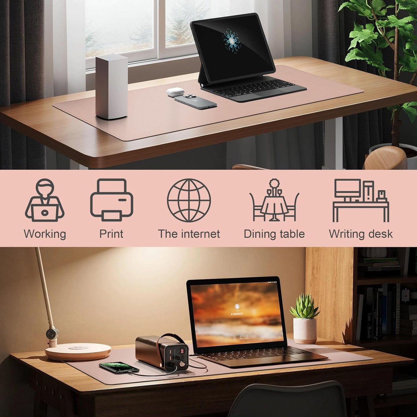 DAWNTREES Desk Mat Protector,PU Leather Desk Pad,Non Slip, Large Mouse Pad and Keyboard Mat, Waterproof Writing Pad for Office and Home (Pink,35.5''x16.9'')