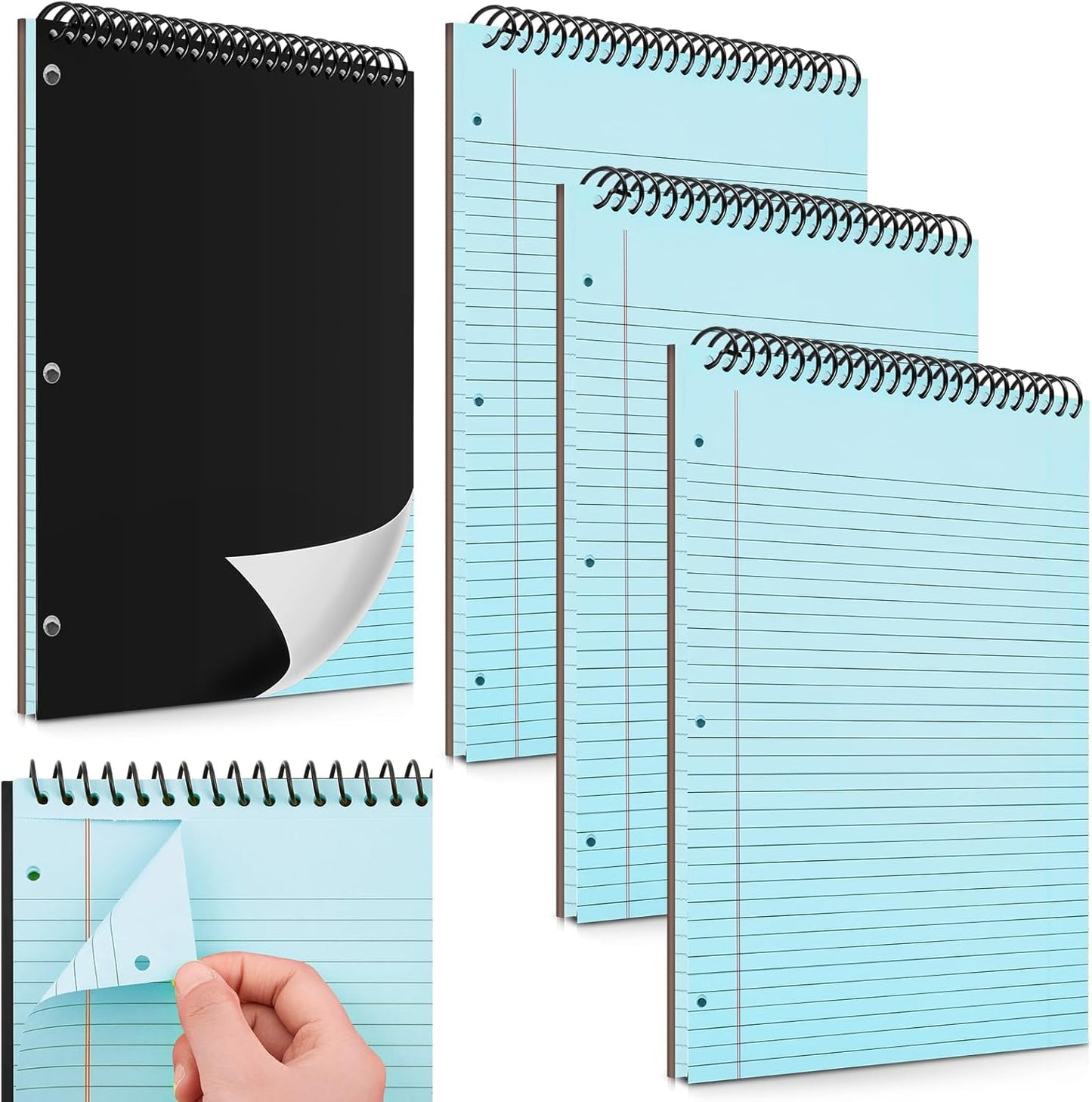 3 Packs 8.5" x 11" Top Spiral Notebook with 3 Hole Punched Legal Pads College Ruled Notepad 50 Sheets Hard Cardboard Paper Wirebound Notepad for Office School Business (Blue)