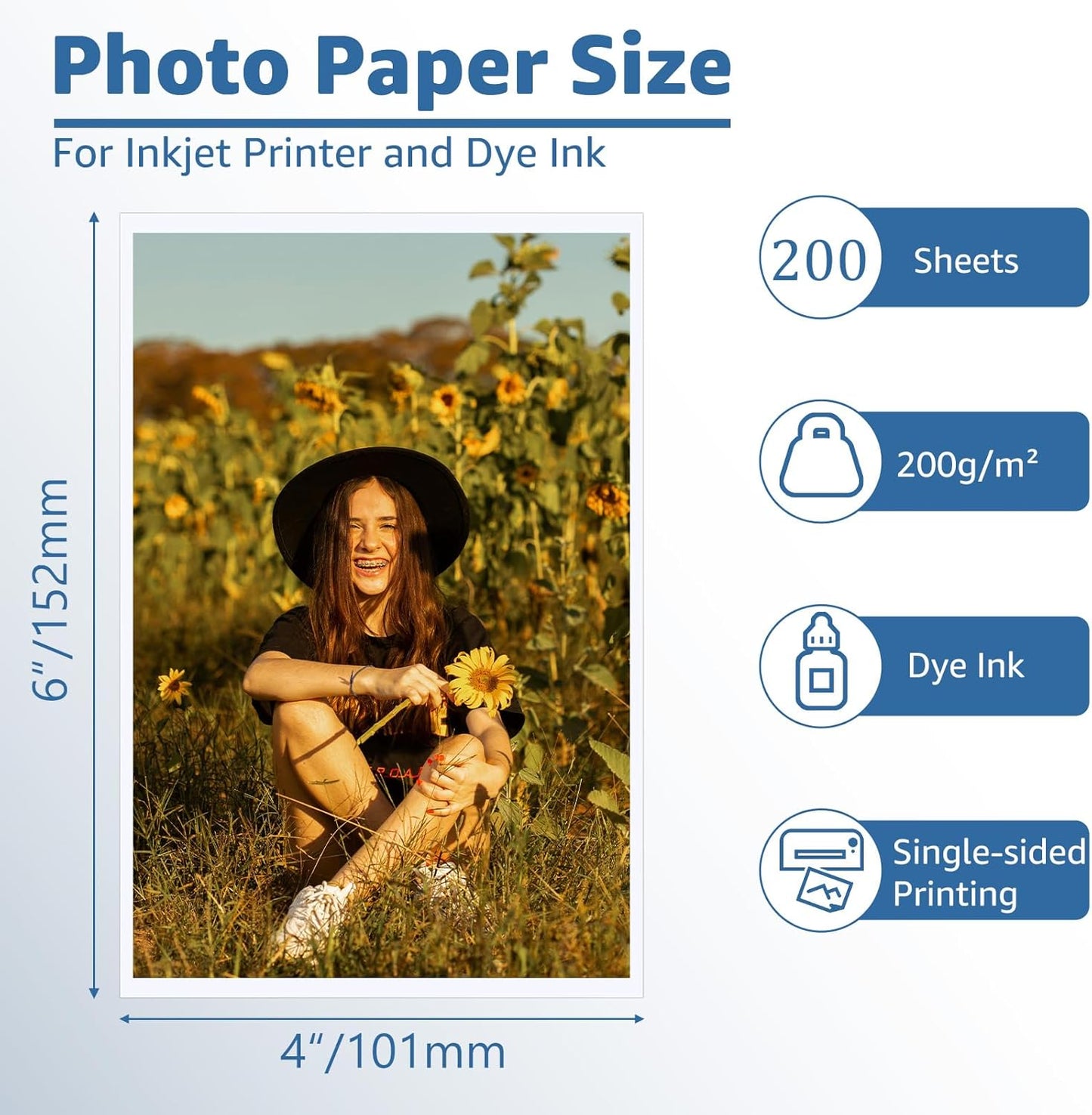 ZBEIVAN 4x6 Photo Paper, Glossy Photo Papers 200 Sheets, 4 x 6 Inkjet Printer Photo Paper for Dye Ink, 200 GSM