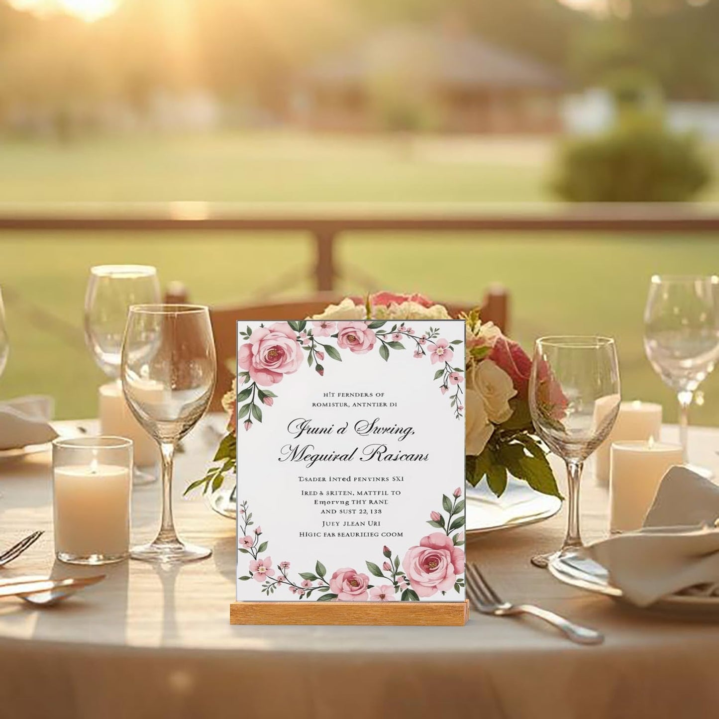 Acrylic Sign Holder with Wooden Base, Desktop Display Stand (4x6 6Pack)