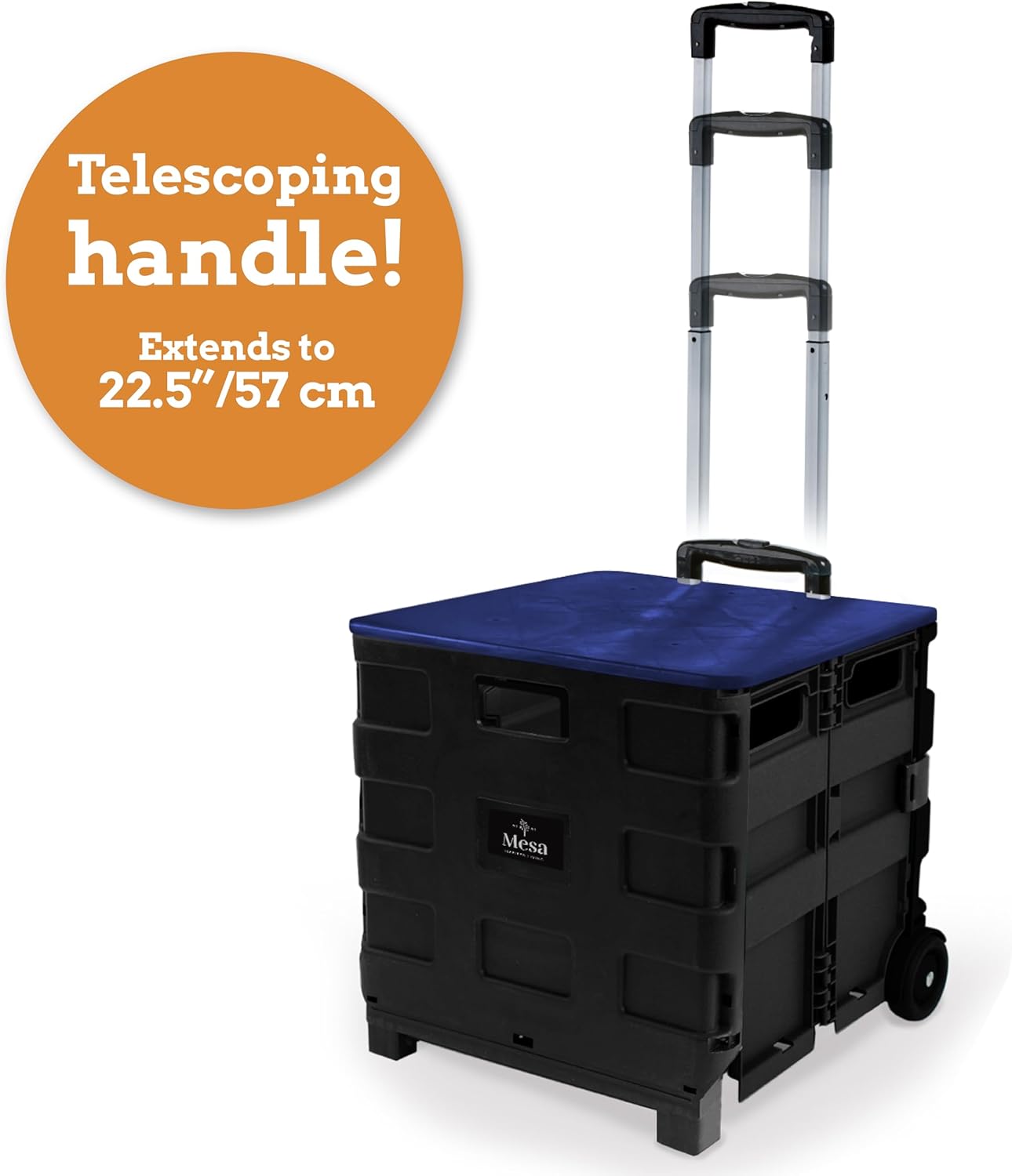 Inspired Living Collapsible Ultra-Slim Pack-N-Roll,2 Wheel Utility Cart w/Lid Used as Seat up to 250 Lbs, Telescopic Handle - Super Strong, for Home, Garden, Shopping, Office, School use, Large, Blue